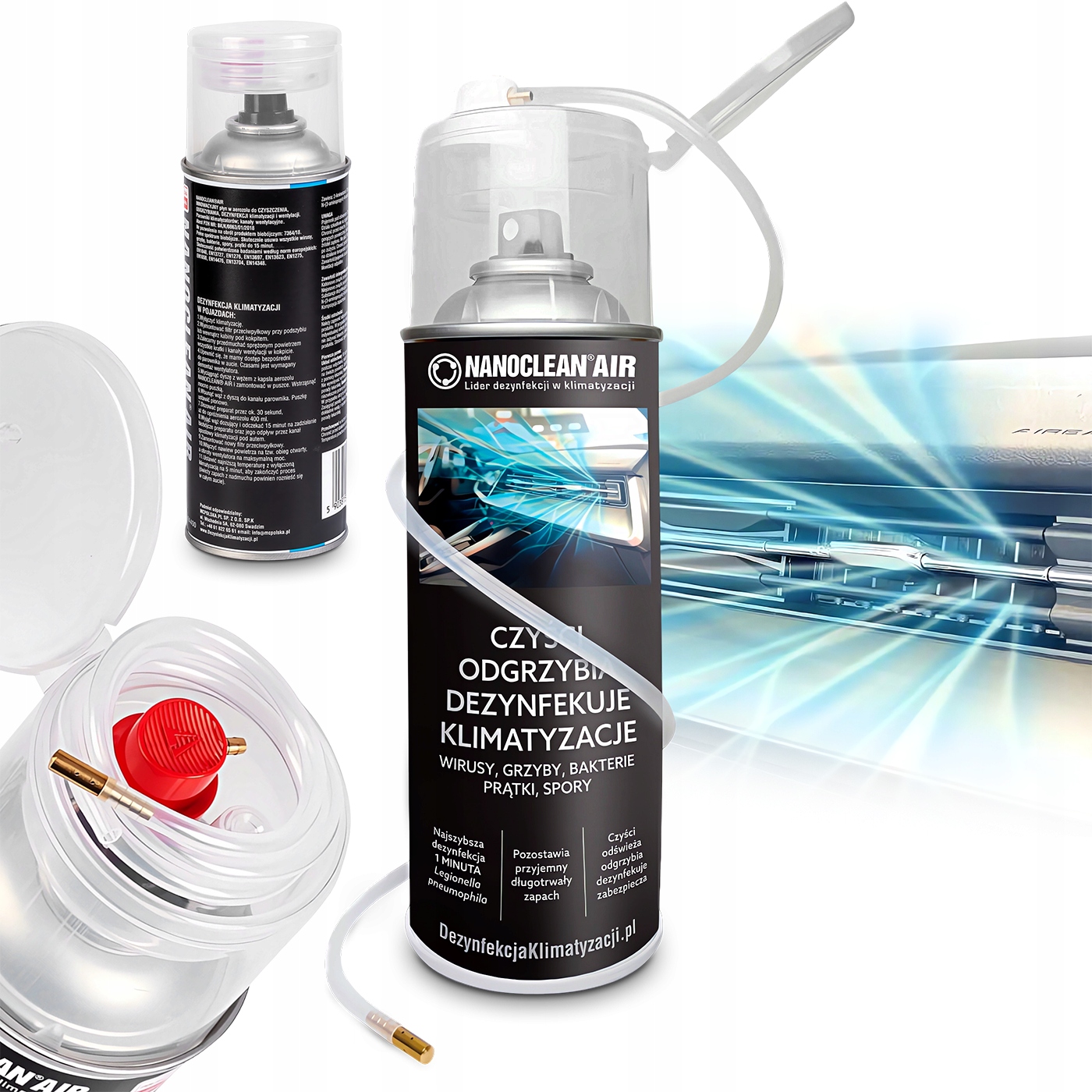 Pianka środek odgrzybiania klimatyzacji Nanoclean 5w1 dezynfekcja Atest Pzh