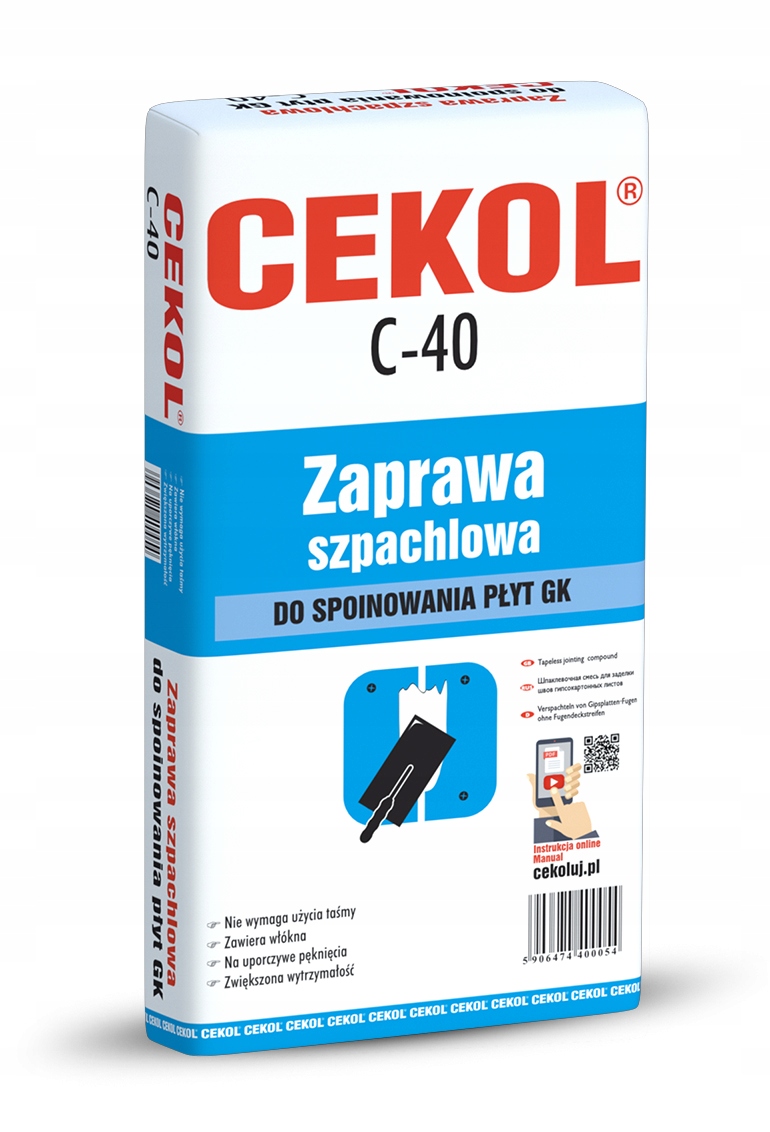 Zaprawa szpachlowa Cekol C-40 16 kg gładź do spoinowania płyt Gk
