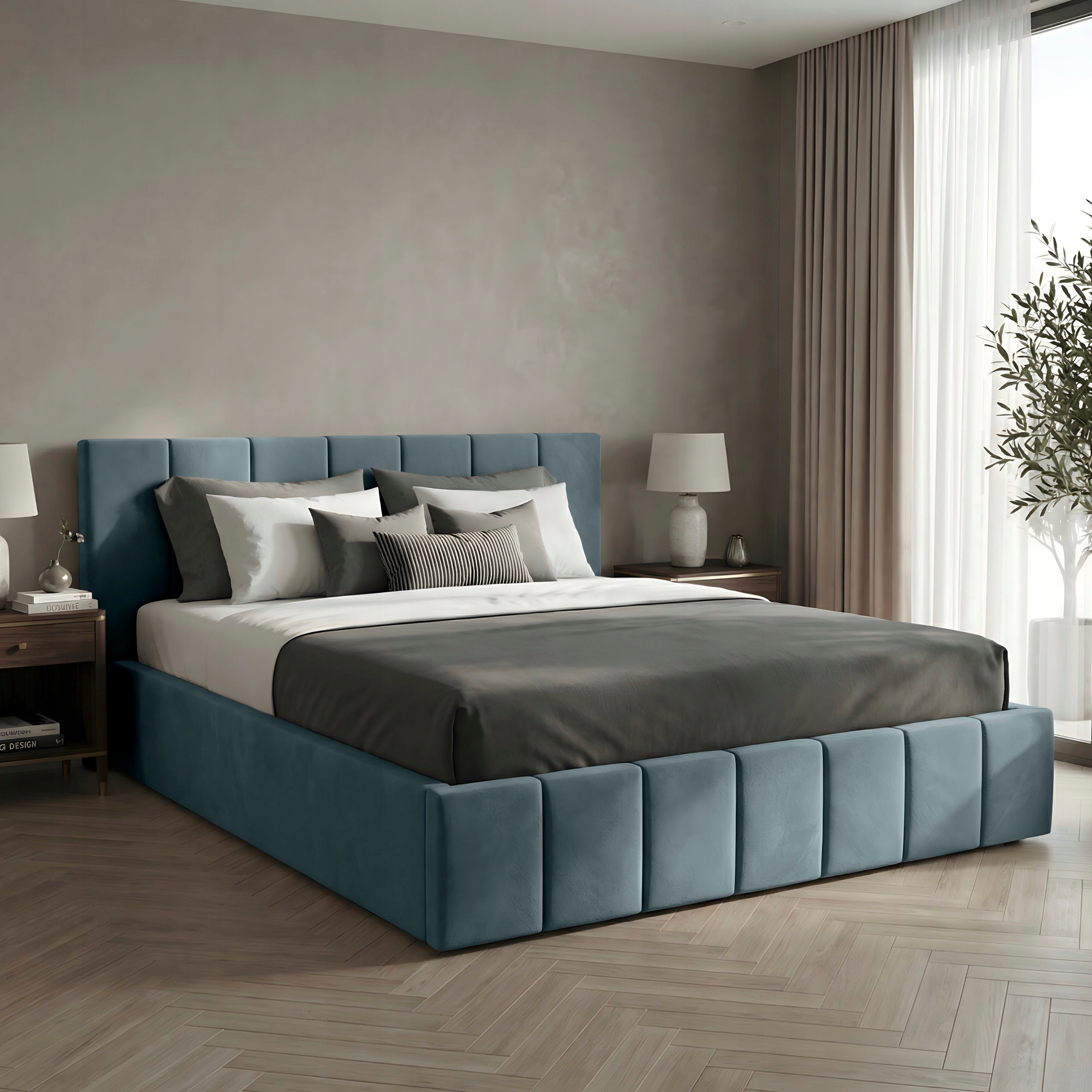 Čalouněná Postel Do Ložnice 160x200 Lůžko Premium S Mořským Úložným Prostorem