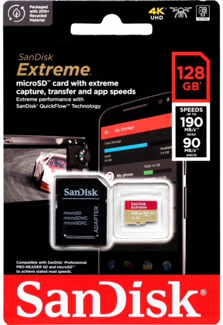 Karta pamięci micro SD SANDISK EXTREME 128GB 190/90 V30 Pojemność karty 128 GB