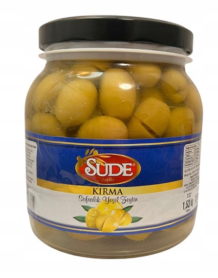 Zelené olivy s peckou 900 g, velká masitá sklenice Sude