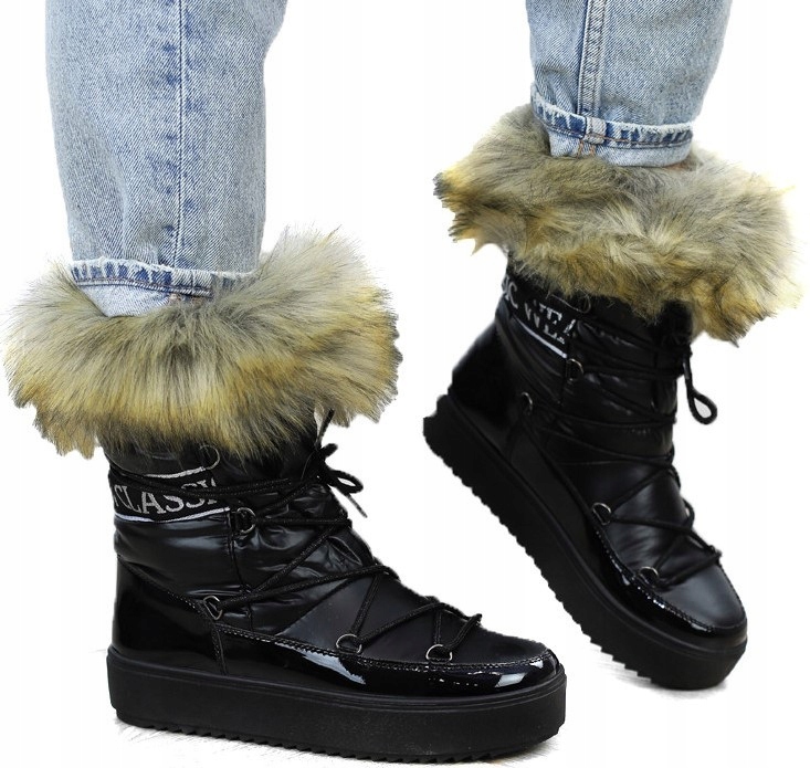 Černé dámské kotníkové boty zateplené zimní sněhule Eskymácké teplé kožíšek