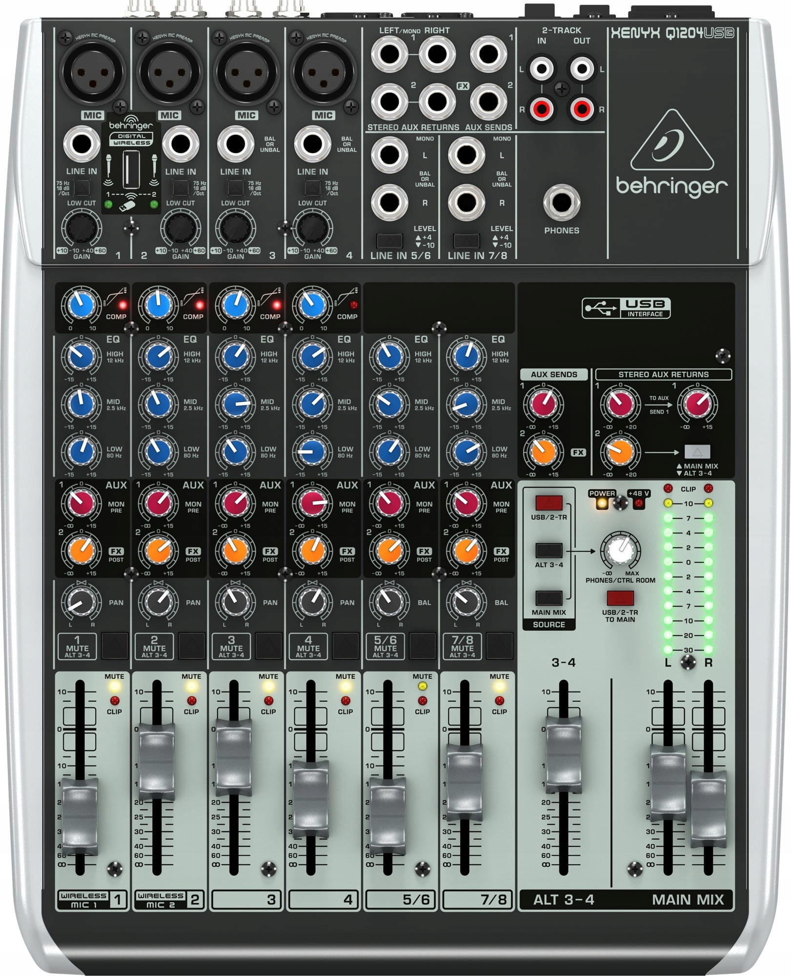Behringer Xenyx Q1204USB 12kanálový mixážní pult Phantom Usb audio rozhraní