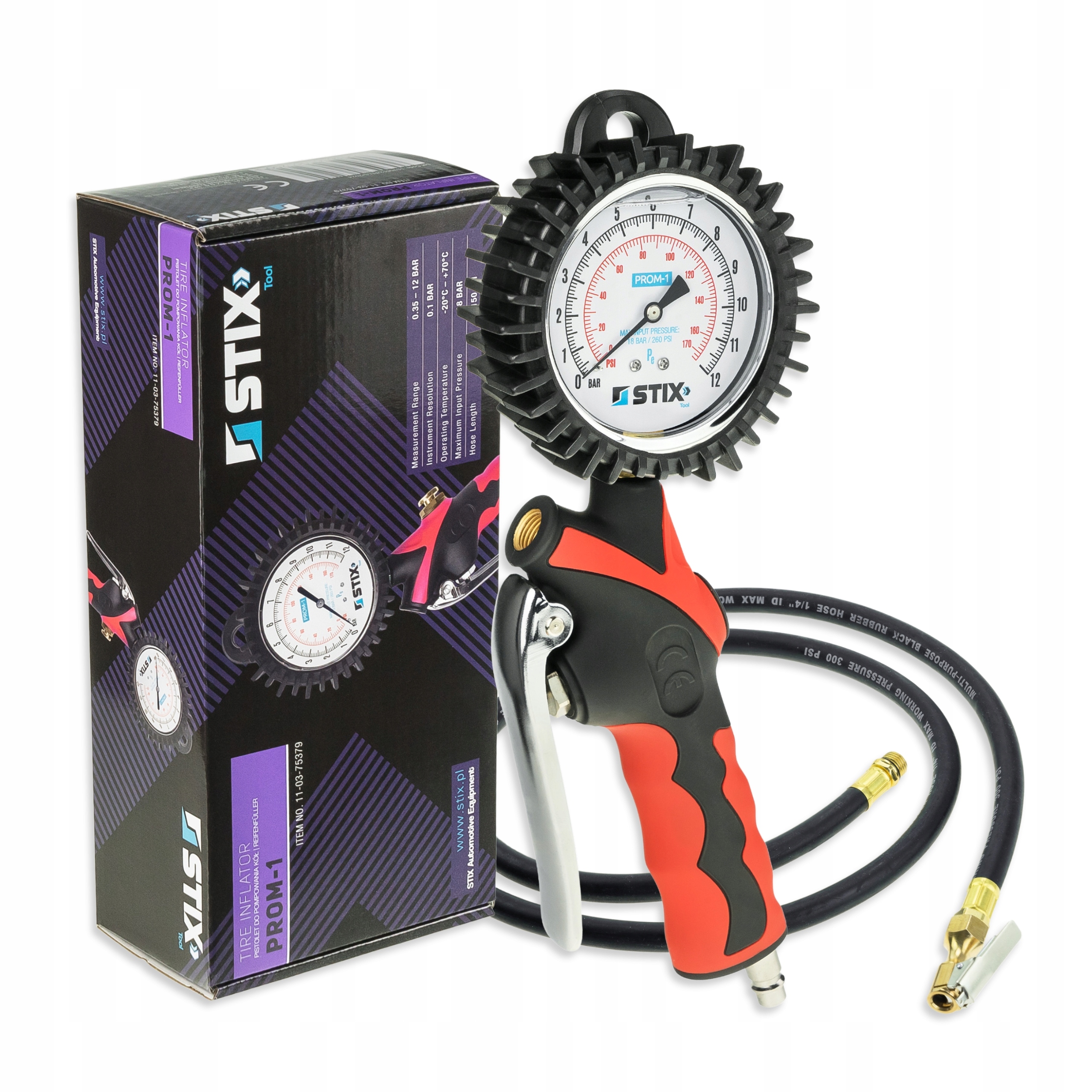 Пистолет для накачки колес, шин с аналоговым манометром PROM - 1 STIX