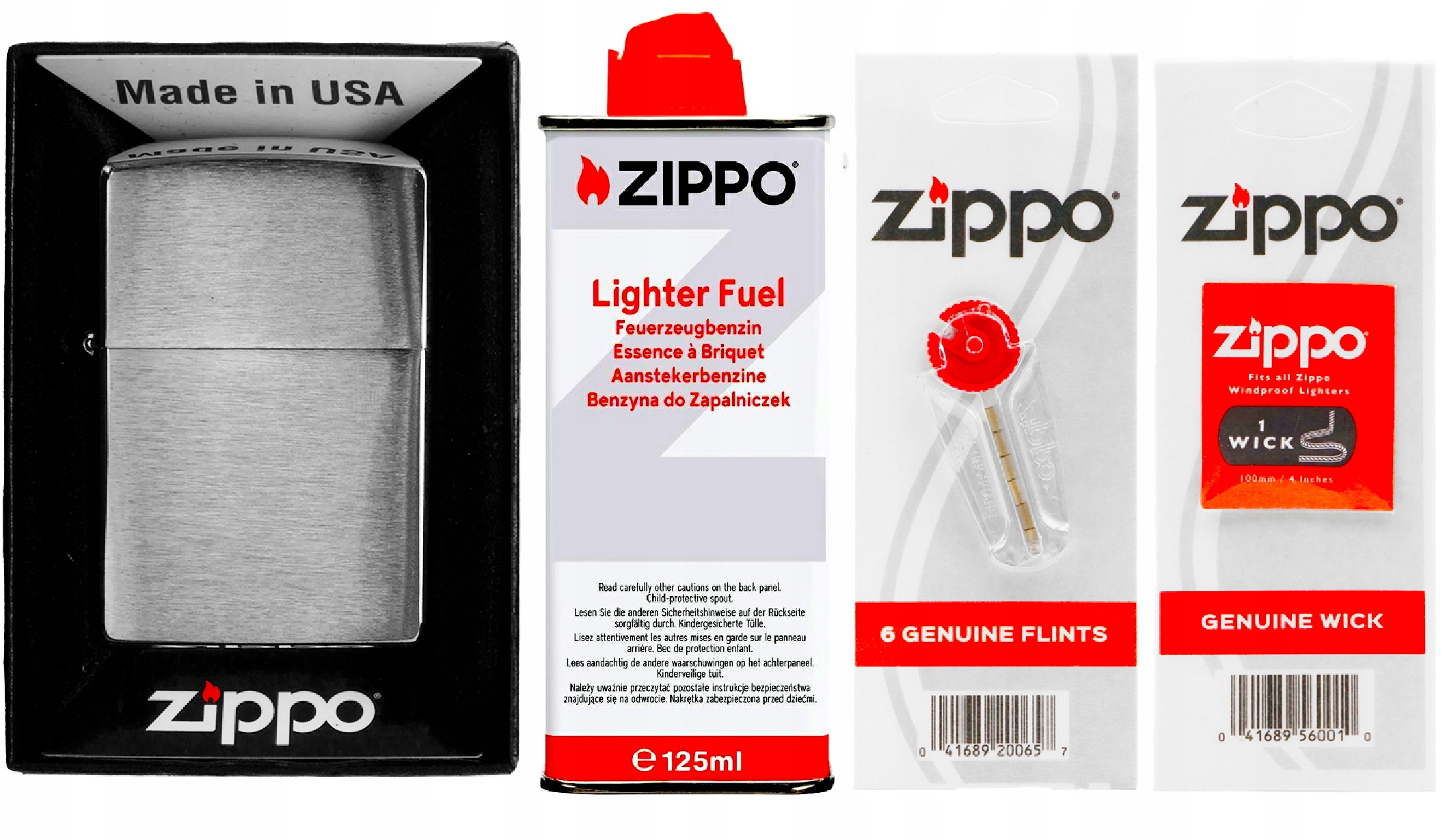Zestaw Zippo Zapalniczka Brushed Chrome Benzyna Kamienie Knot Akcesoria
