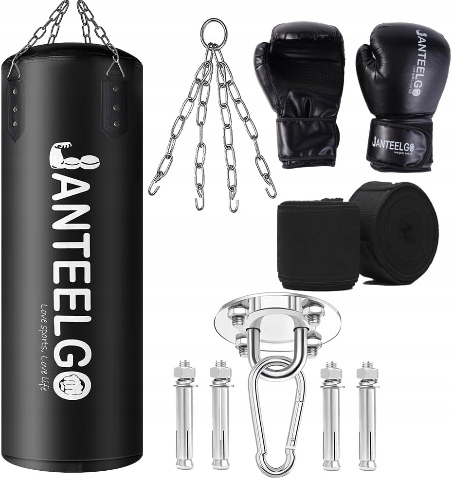 Boxovací pytel 100 cm z Pu kůže s rukavicemi a montážním řetězem