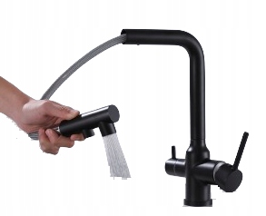 Kuchynská batéria trojcestná pre filter čierna Livra Oceľová Ww výtoková