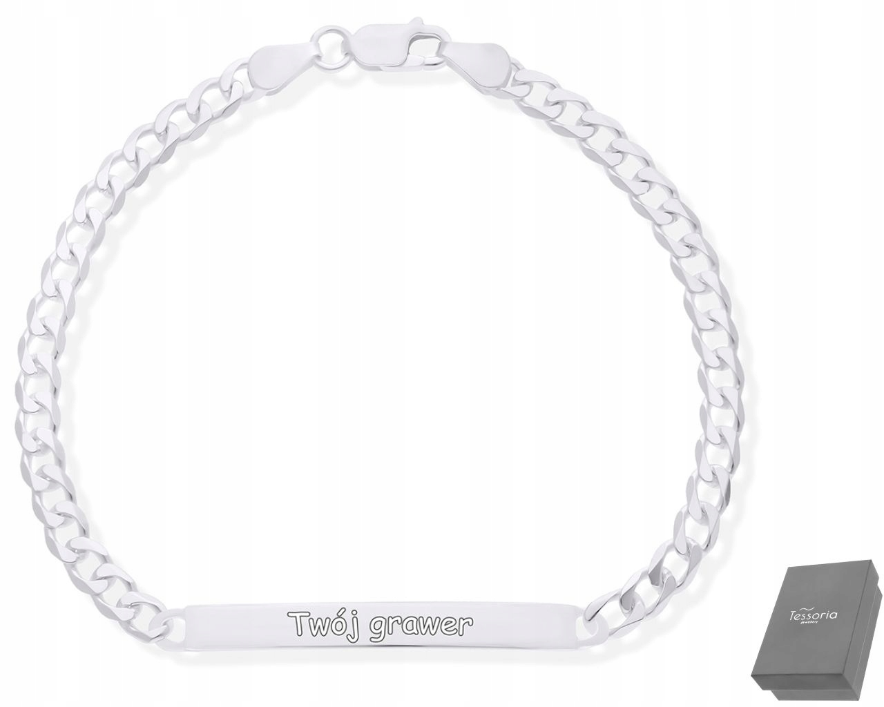 Stříbrný Náramek Pánský Hladký Plech Gravírování 925 Jako Dárek, délka 20 cm