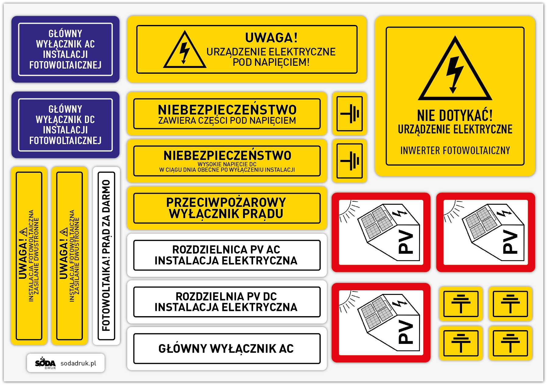 

Naklejki ostrzegawcze Fotowoltaika zestaw naklejek