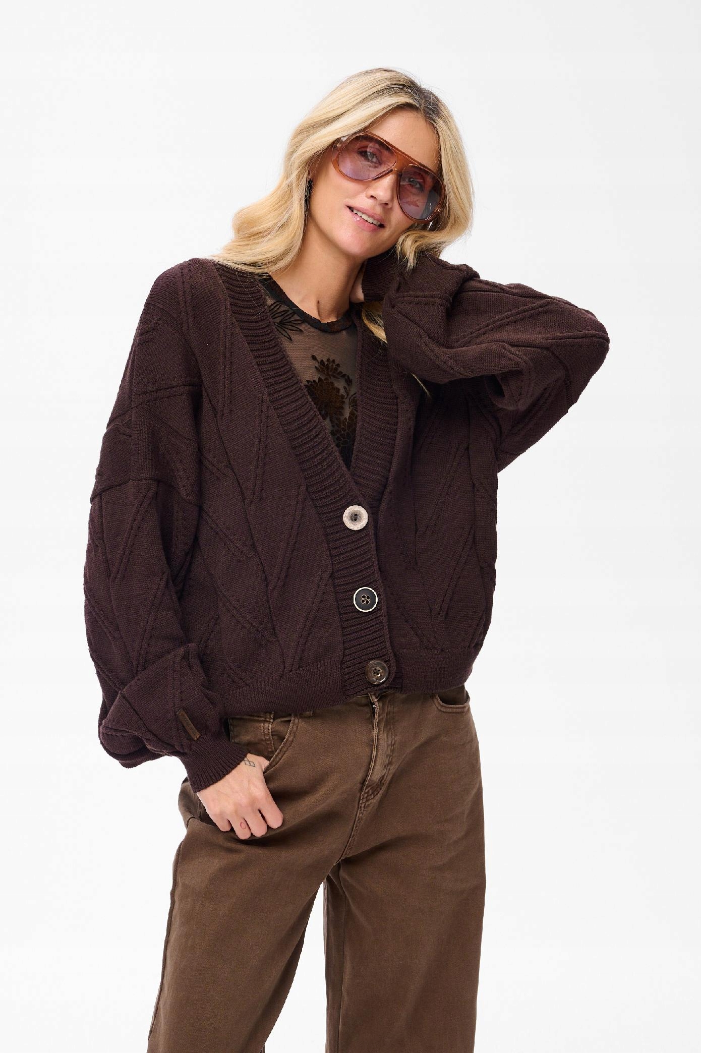 Dámský kardigan na knoflíky Bosin 2 hnědý blue shadow vel. 40/42