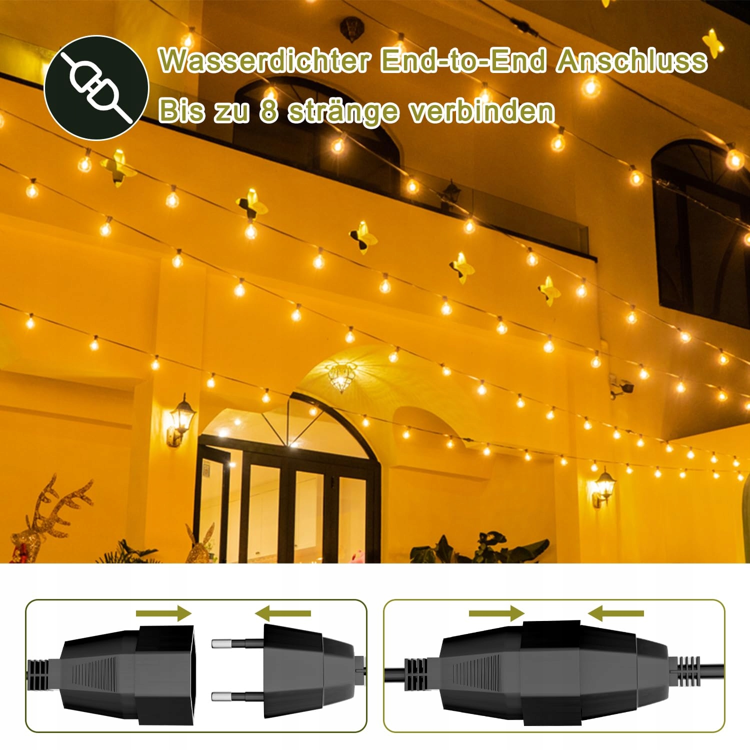 KAWAYA 30M Girlanda LED Zewnętrzna 50+2 Żarówki IP65 Ciepły Biały — miniatura 6