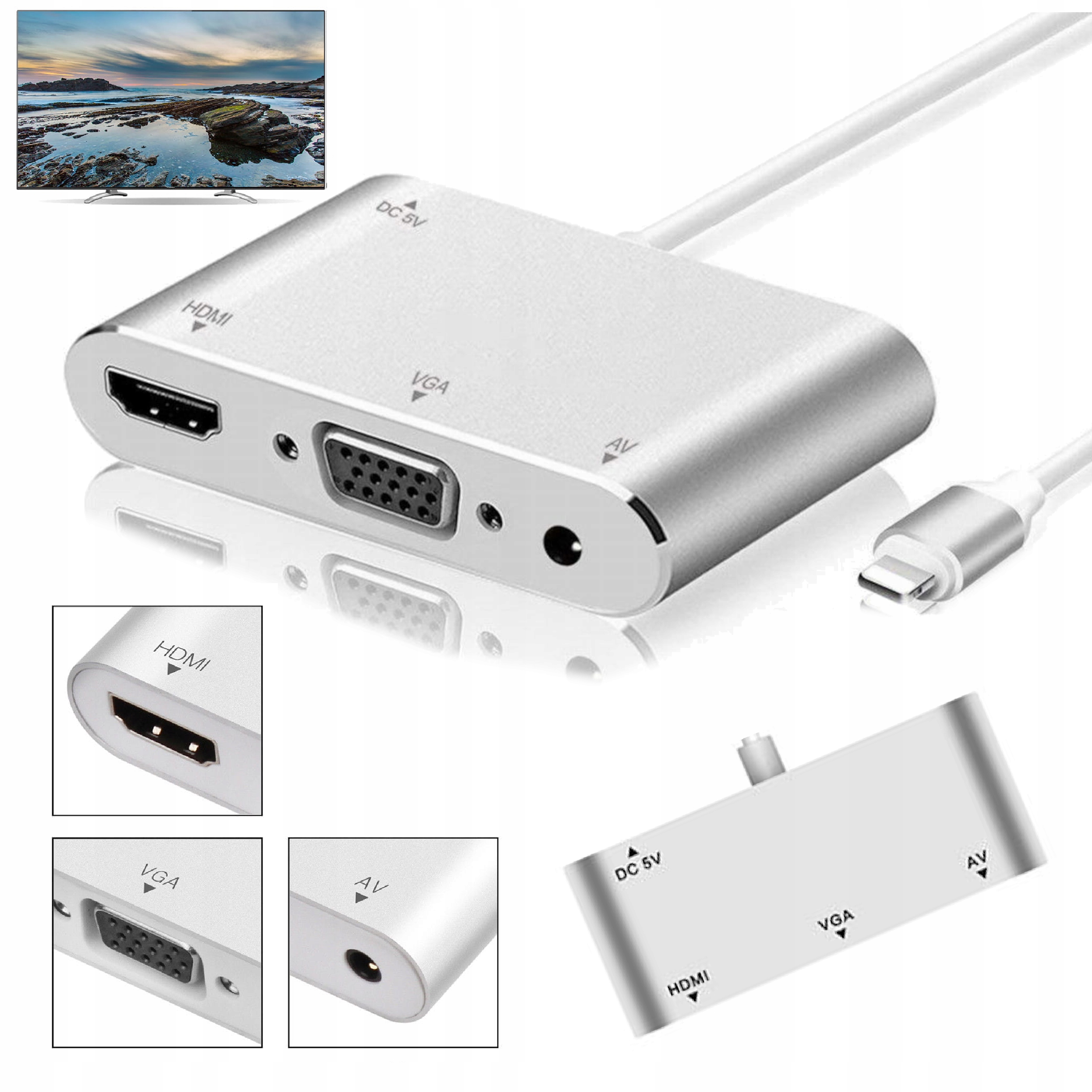 Przejściówka Lightning na Hdmi Vga jack 3,5mm pod Tv
