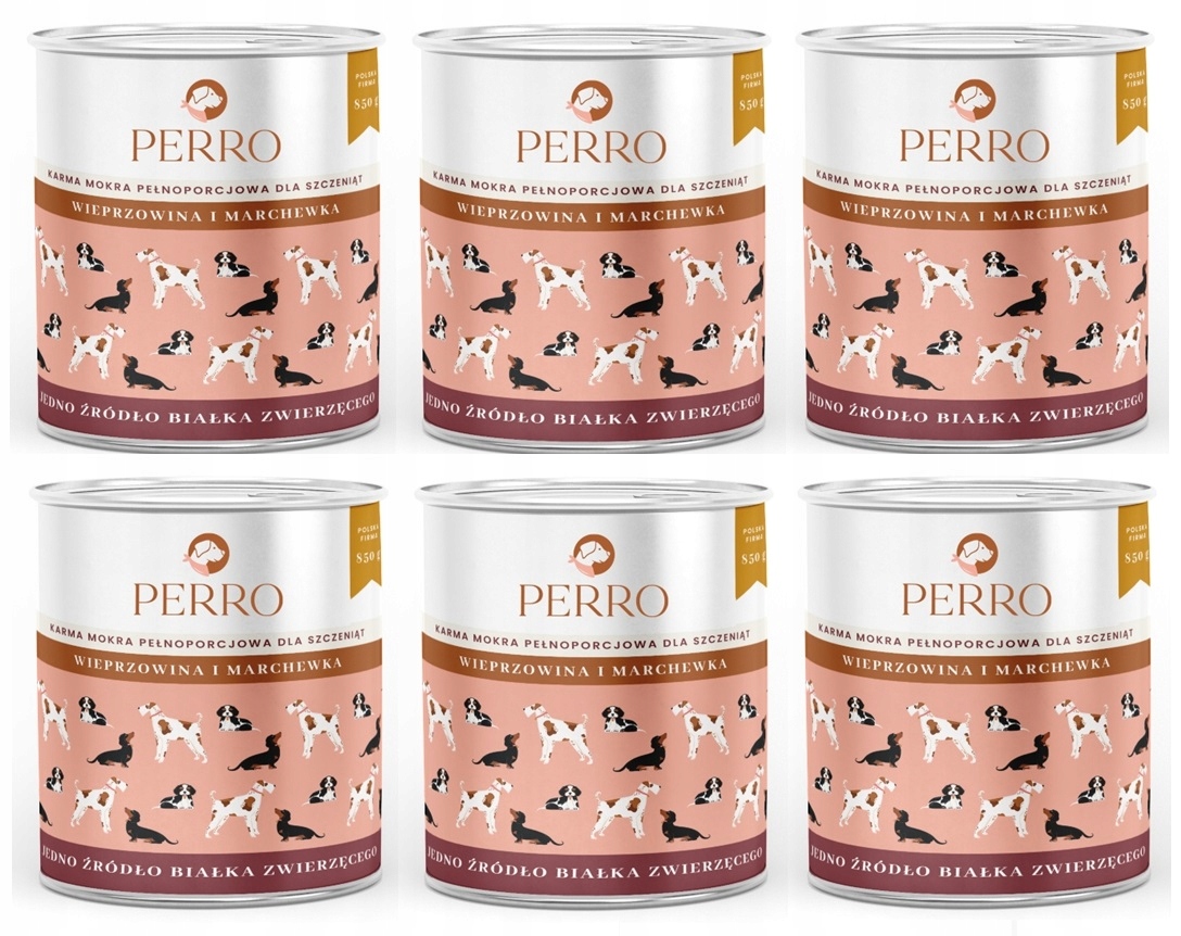 Perro Monoproteinové Krmivo Vlhké vepřové s mrkví Junior 6x850 g