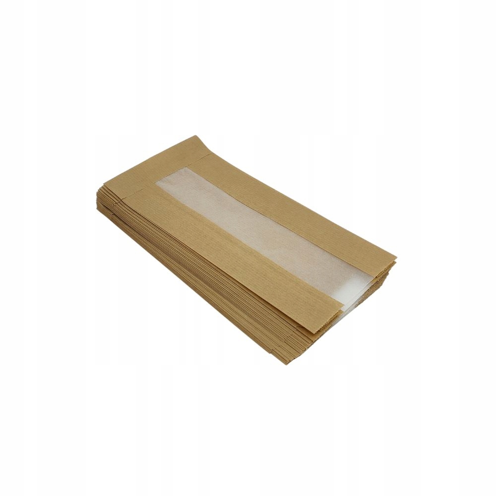 Torebka papierowa szara z okienkiem Cristal 240x110x60+40, 1000szt