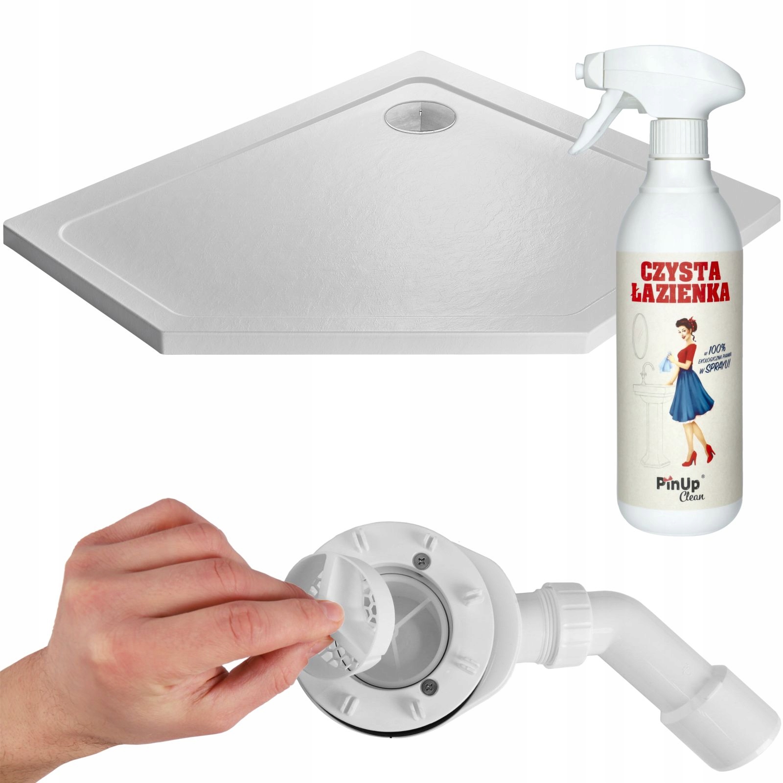 Brodzik wysoki akryl pięciokątny Doros Pt E Stone biały 100x80 Standard P