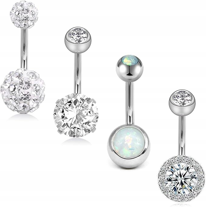 piercing do pupíku 10 mm Stříbrný Ocel s kameny 14 g