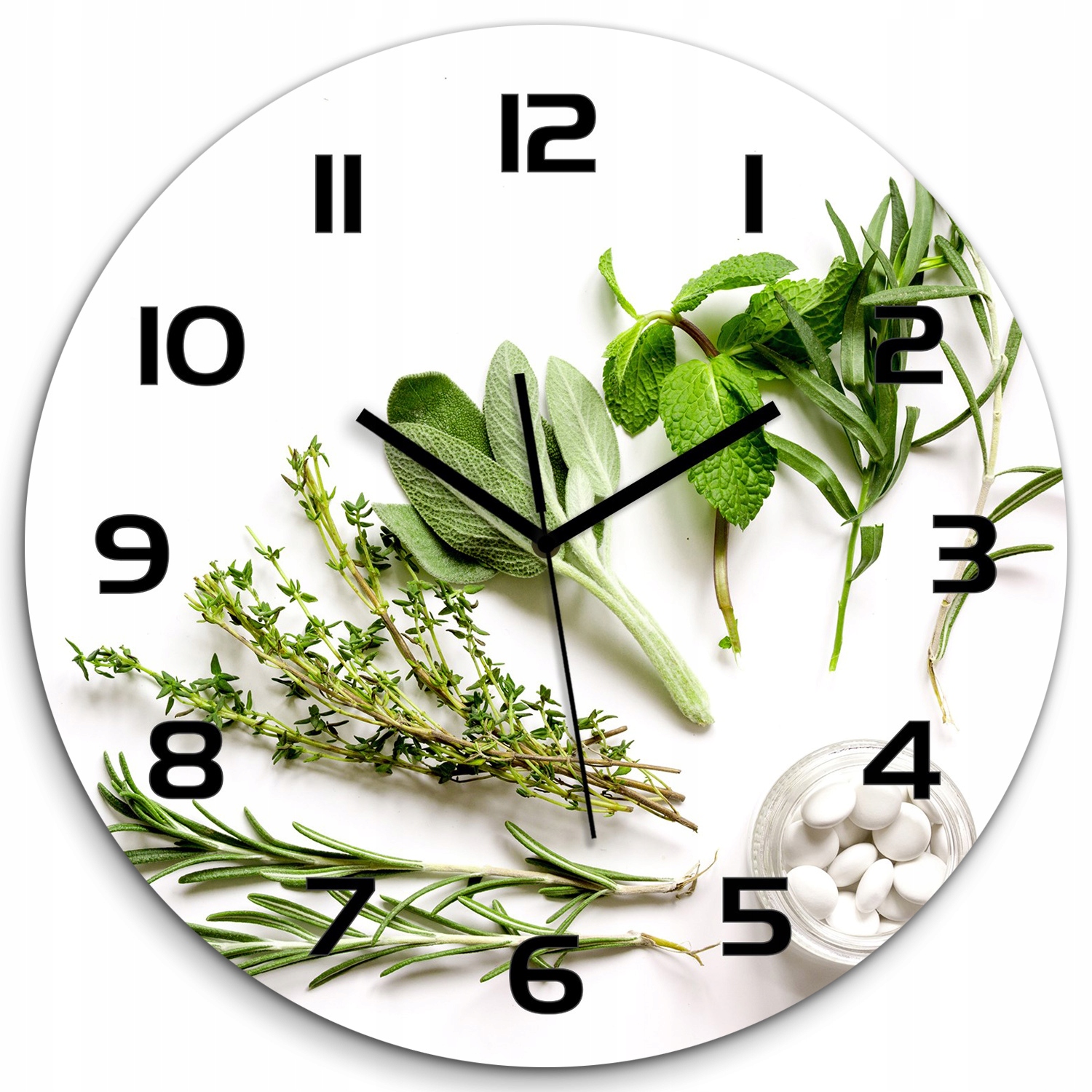 

Szklany zegar, cichy płynący mechanizm Zioła fi 60