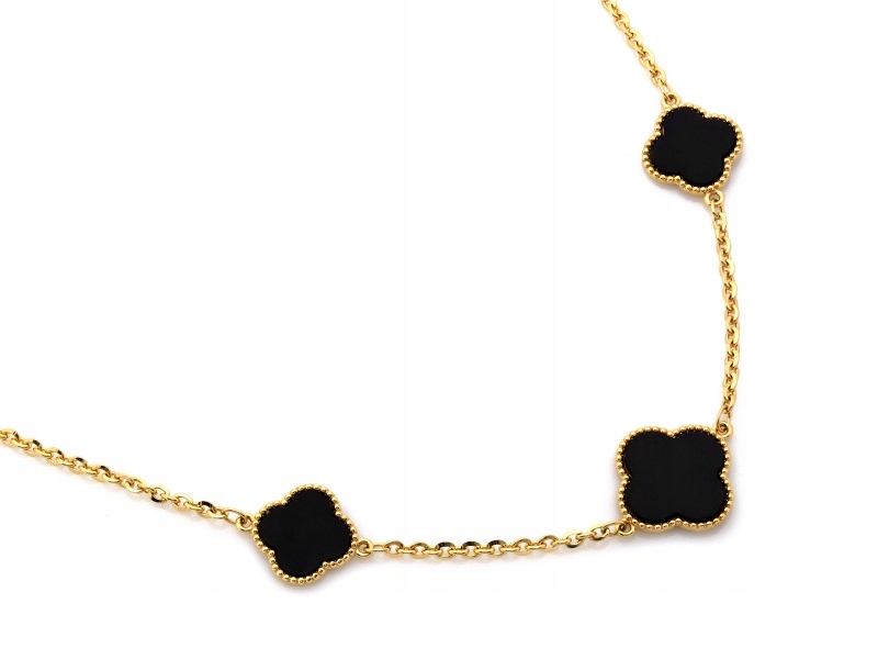 Náhrdelník ze žlutého zlata 585 s květinami a černým kamenem, módní vzor r45