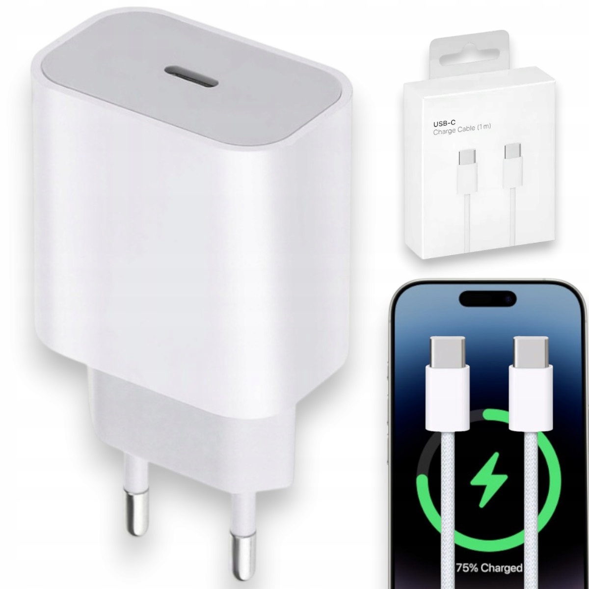 Szybka Ładowarka 20W Kabel W Oplocie 1M Pasuje Do Iphone 17 16 15 Pro Max