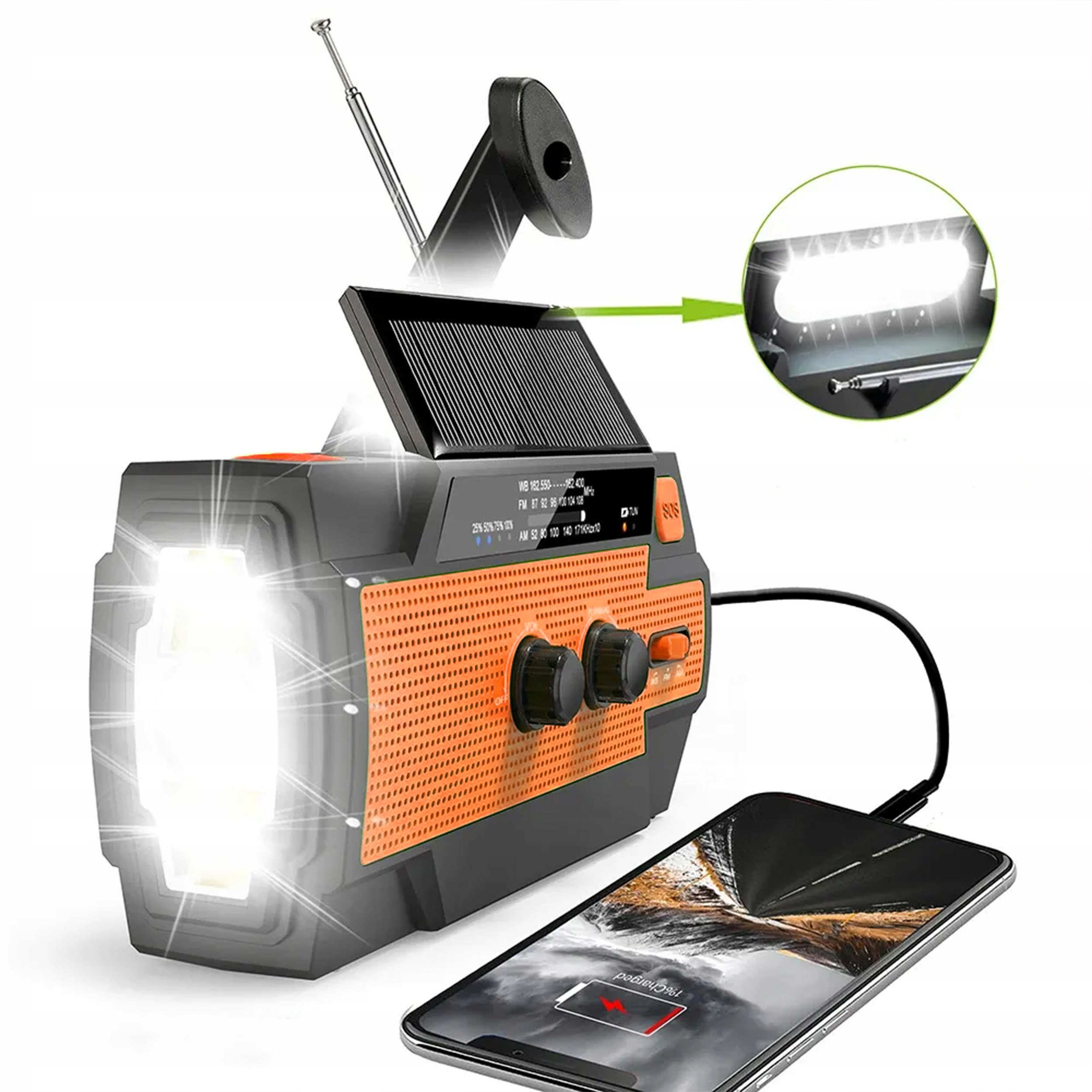 RADIO PRZENOŚNE SOLARNE KORBKA ALARM DYNAMO AWARYJNE LATARKA POWERBANK 4000 Funkcje inne