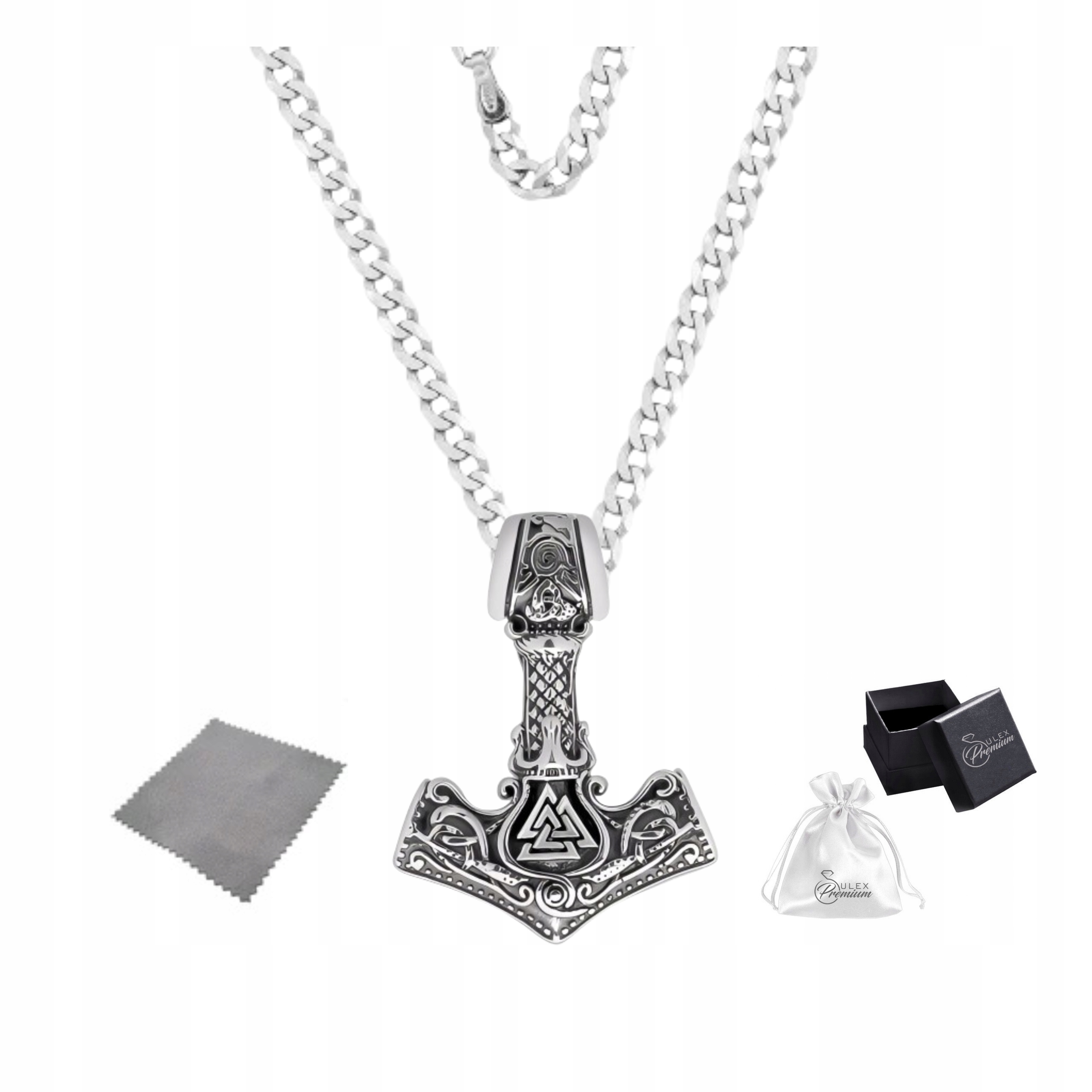 Stříbrný Řetízek ryzost 925 s přívěskem Kladivo Thora Mjolnir Pánský 50 cm x 4 mm