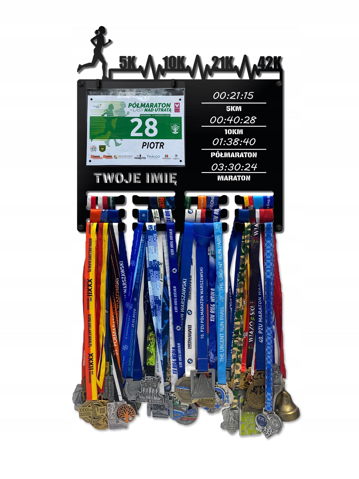 Wieszak na medale i numery startowe Rekordy Biegowe Run twoje imię 256.1