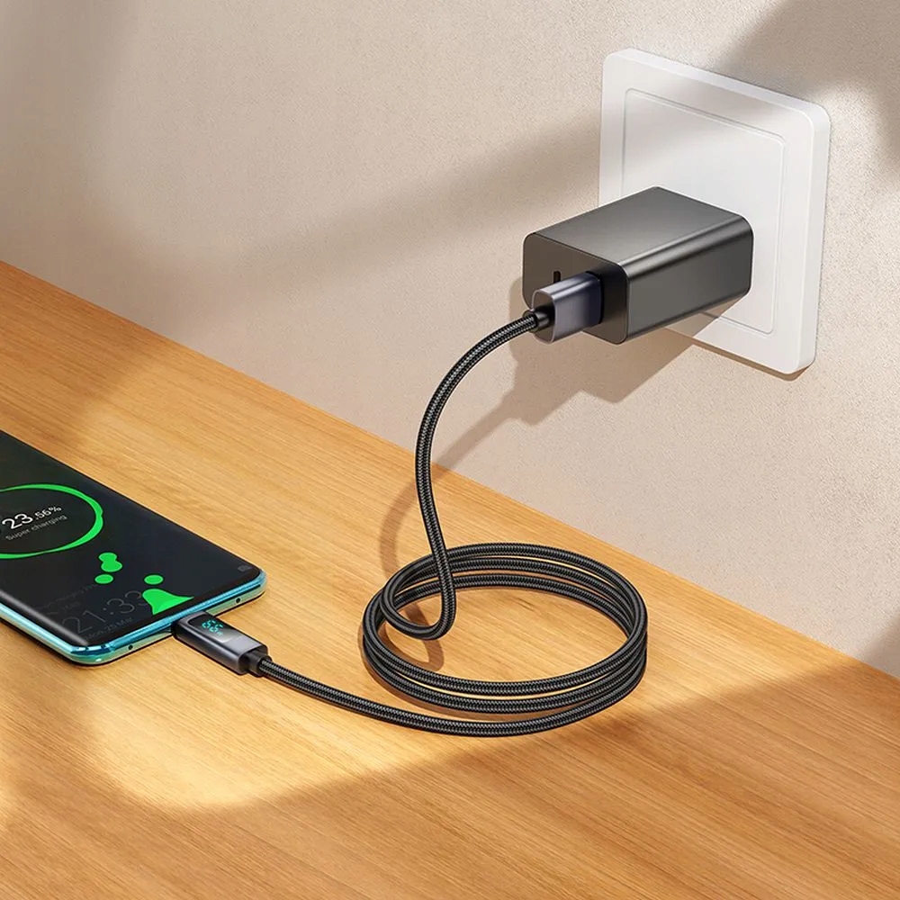 Kabel Usb A do Usb C Hoco 5A z wyświetlaczem 1 m X112 czarny
