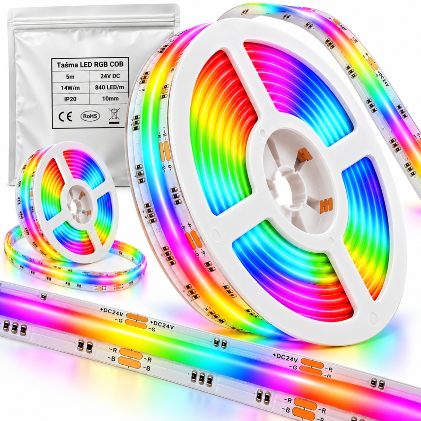 Led pásek Rgb Cob 5 m 24V 14W/m 840 LED/m IP20 šířka 10 mm pro interiéry