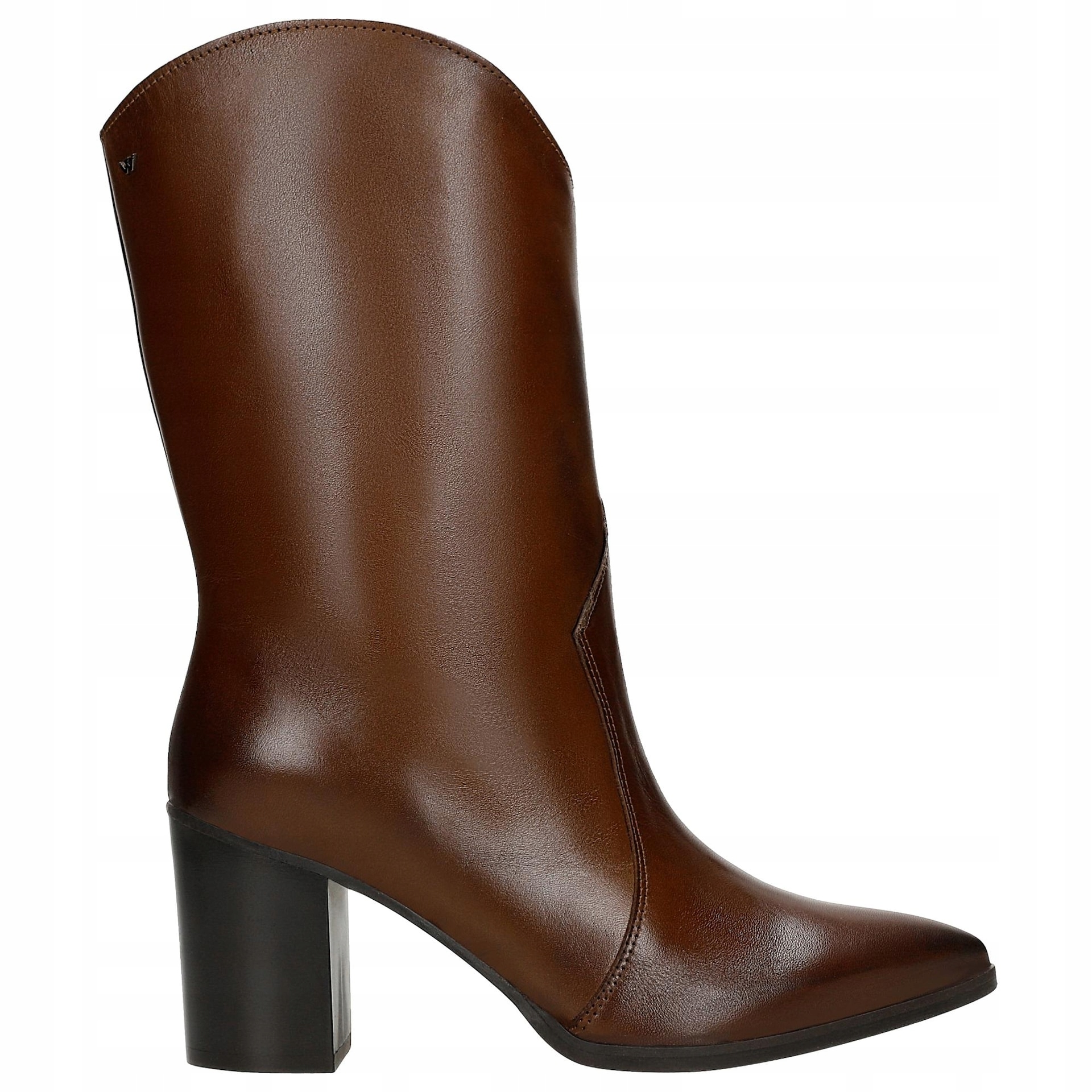 Hnědé dámské kožené kovbojské boty na podpatku, velikost vel.