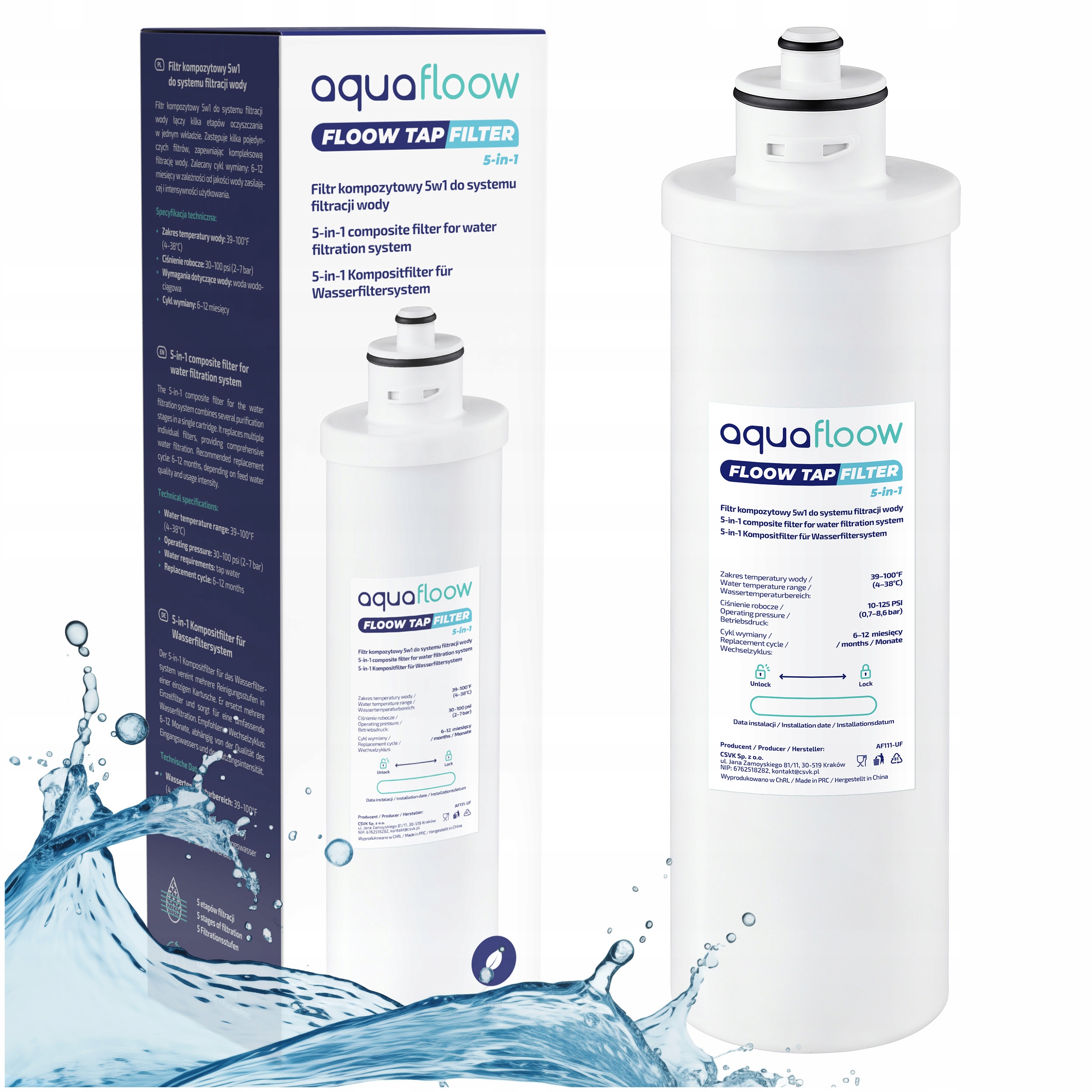 Filtr podzlewowy AquaFloow 5w1 węgiel, Redox, włóknina, usuwanie chloru