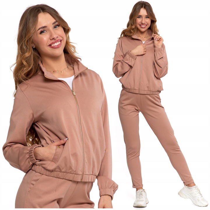 Bluza Damska Wiskoza Długi Rękaw Stójka Moraj Bez Kaptura Modna Beżowa L