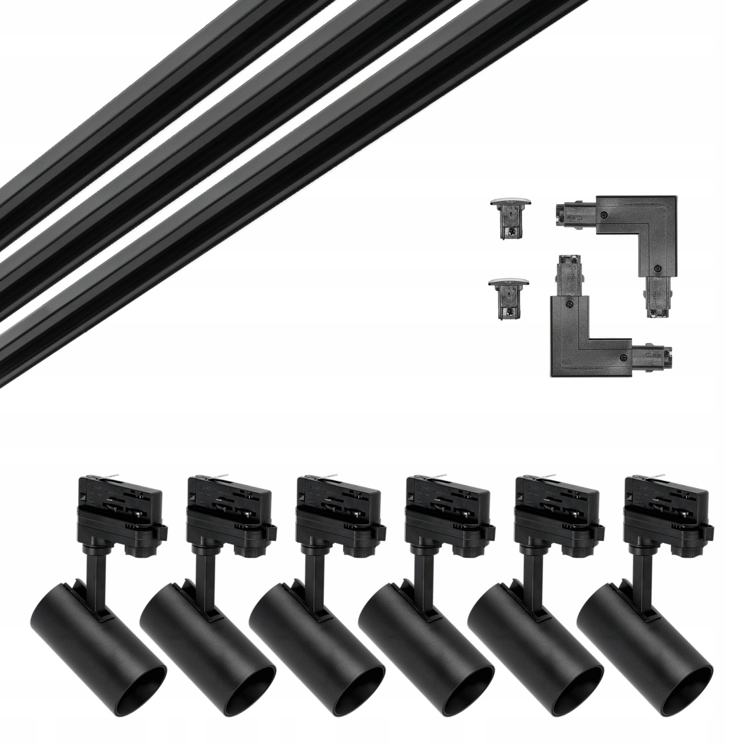 3-fázový koľajnicový set 2m+2m+2m 2x spojka L, 6x reflektor GU10