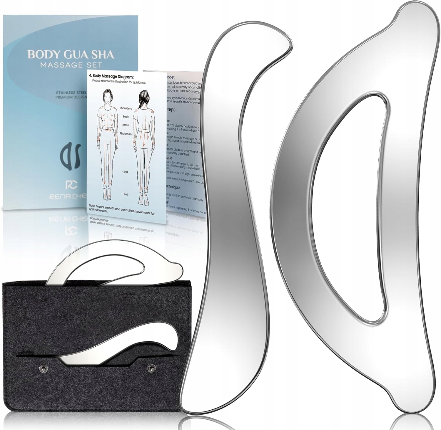 Masážní Přístroj gua sha z nerezová ocel pro fasciální svaly, sada 2 kusů
