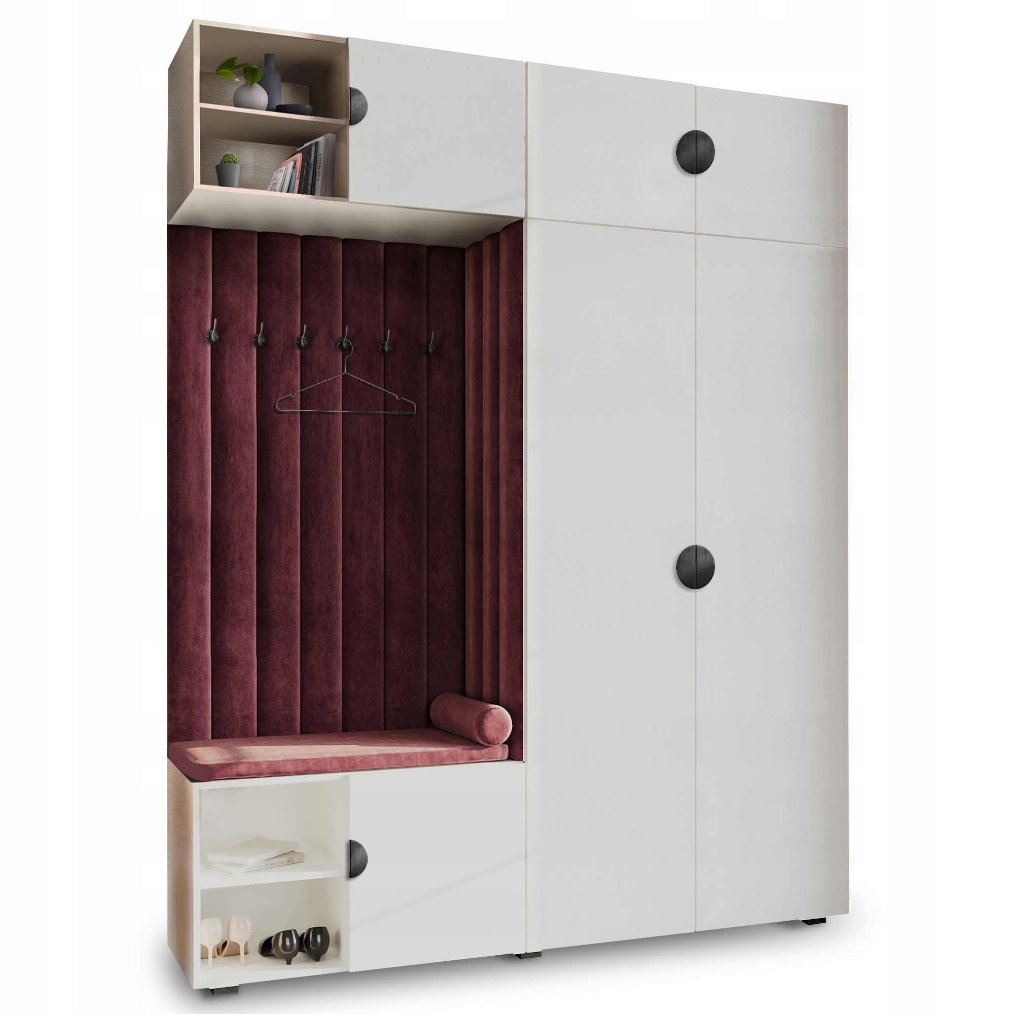 Šatní Skříň Do Předsíně S Závěsným Sedákem A Nástavcem, Bílá, Černá, 68