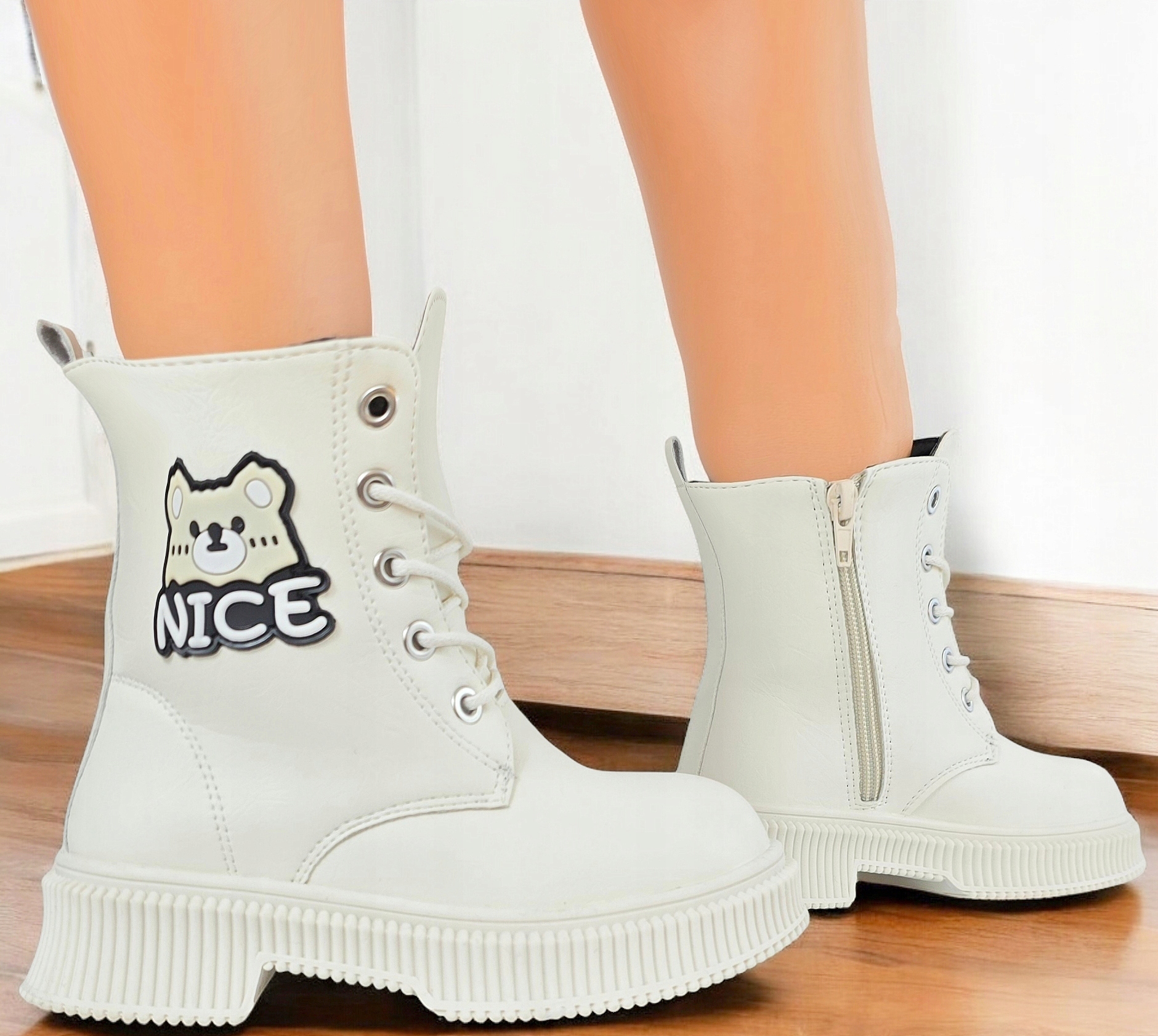 Sznurowane Trepy Kozaczki na Zamek Modne Śniegowce z Futerkiem Botki *32* Marka Inna marka