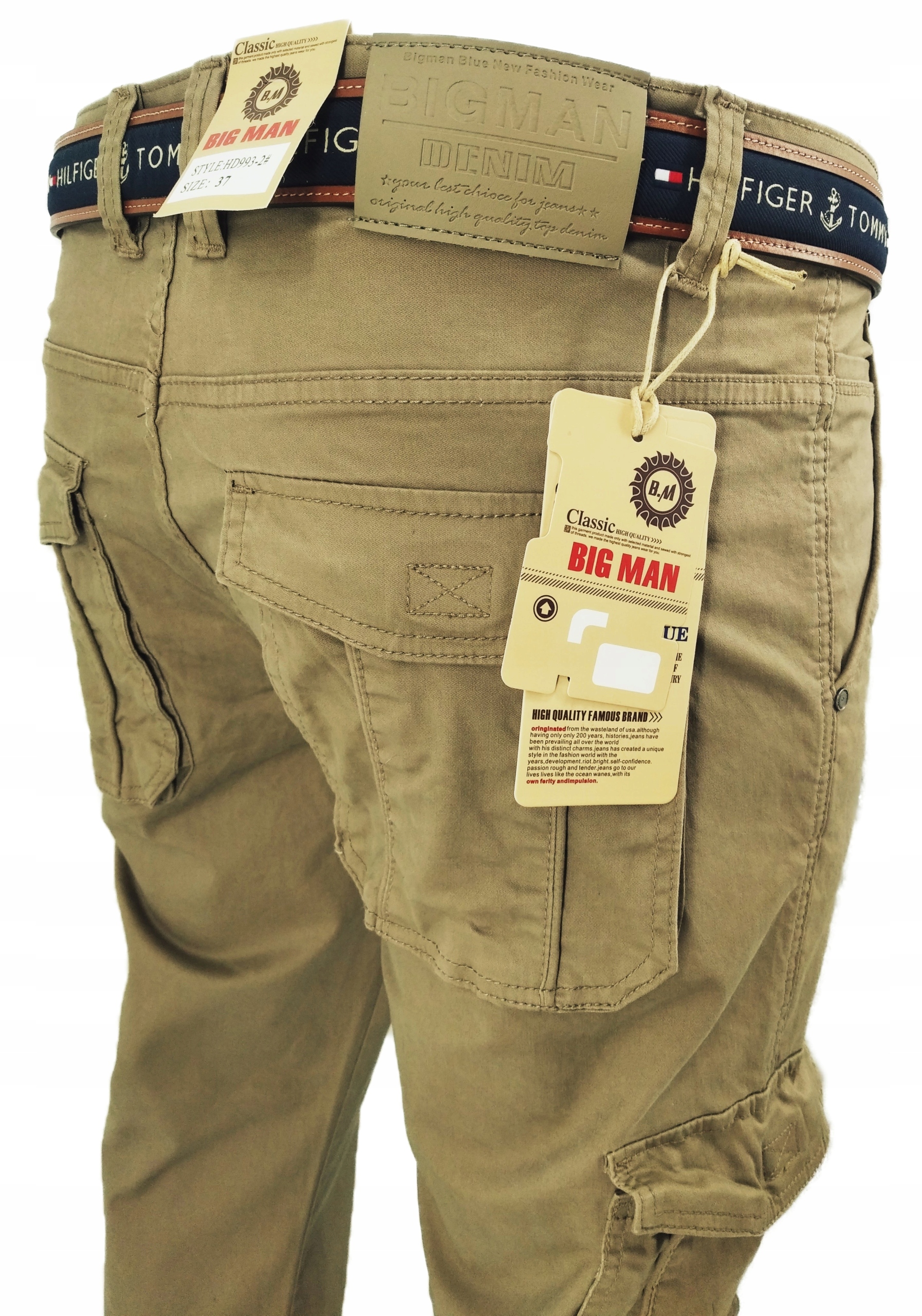 SPODNIE MĘSKIE BOJÓWKI PIASKOWE W38 PAS 96-98 CM