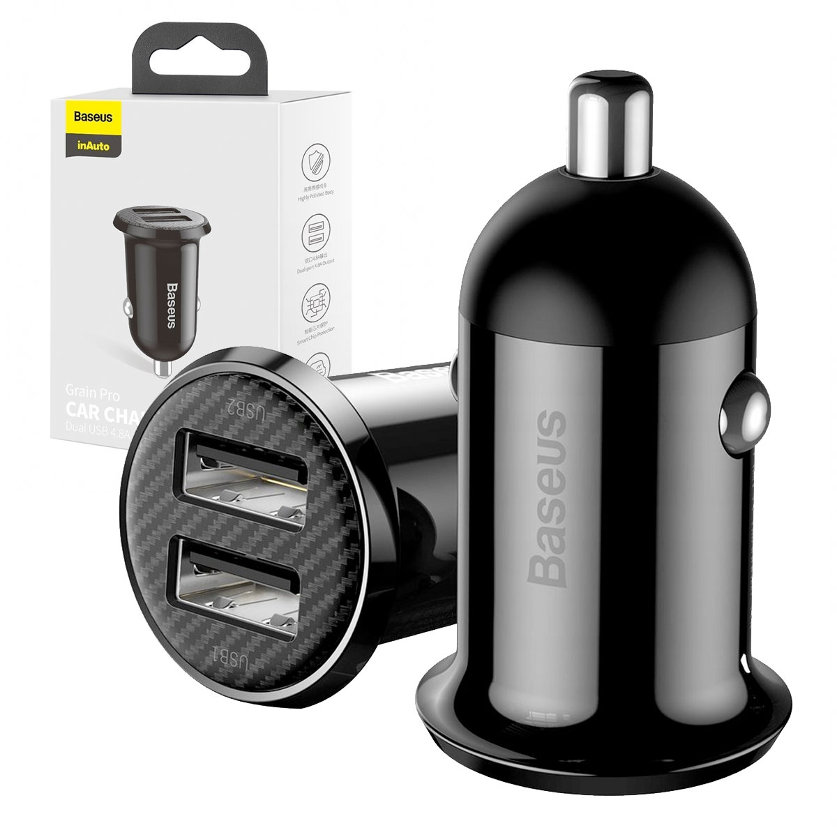 BASEUS SZYBKA ŁADOWARKA SAMOCHODOWA USB MAŁA DO GNIAZDA ZAPALNICZKI MOCNA