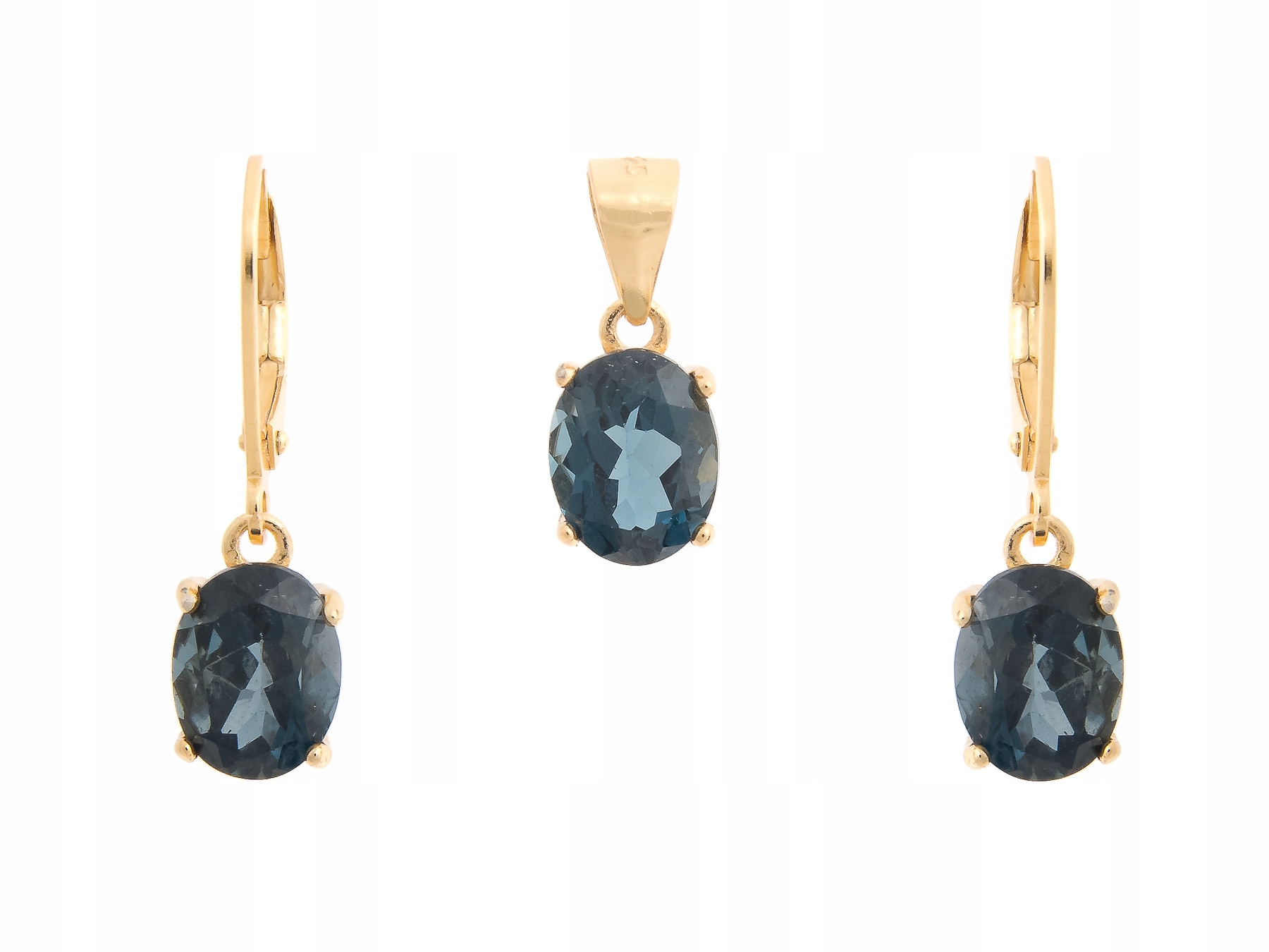 Stříbrný Pozlacený Komplet London Blue Topaz Přírodní