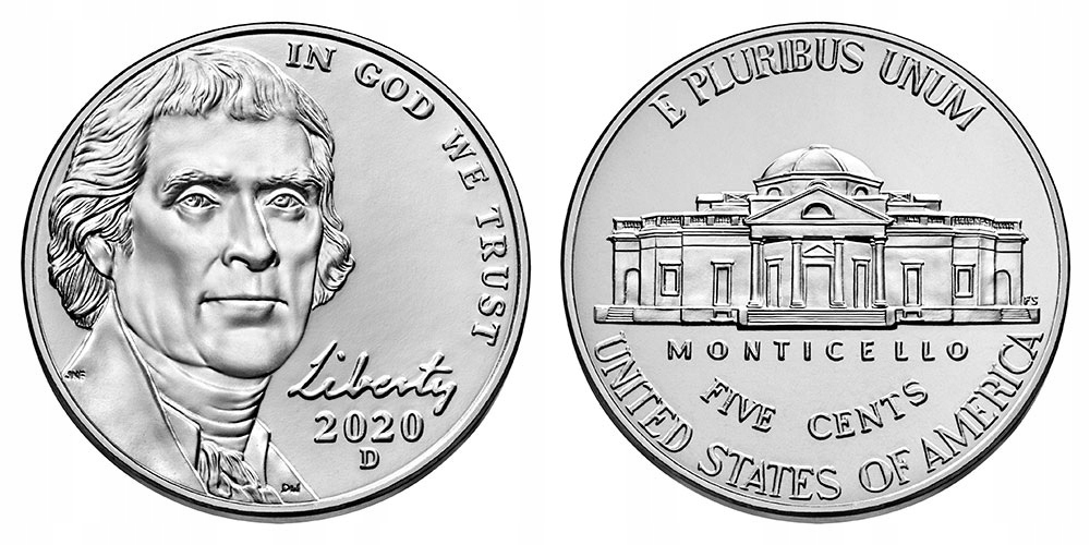 5 centów USA (2020) - Thomas Jefferson Mennica Denver