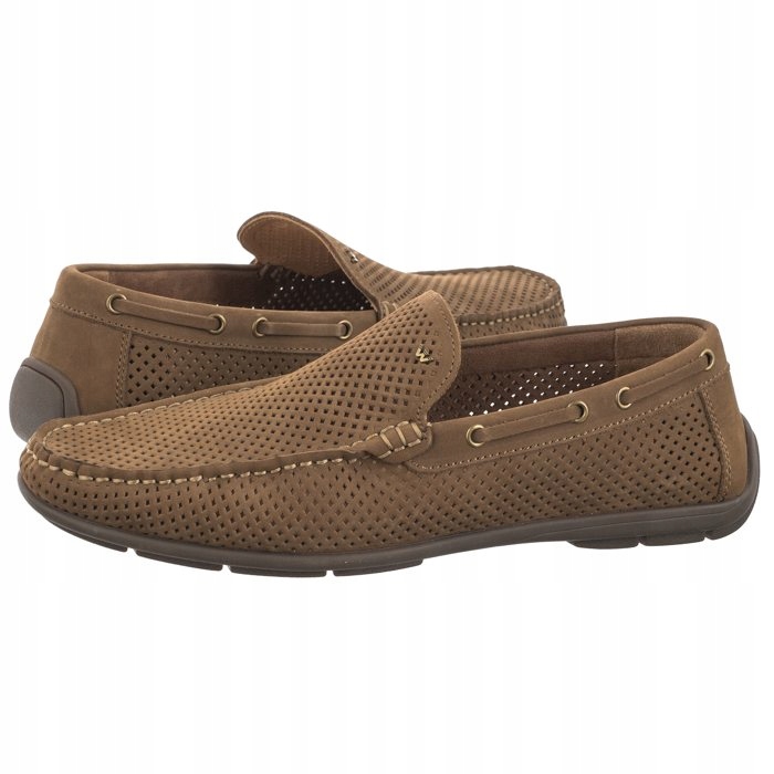 Boty Mokasíny Kožené Wojas Béžové Perforované 10103-24 Hnědé