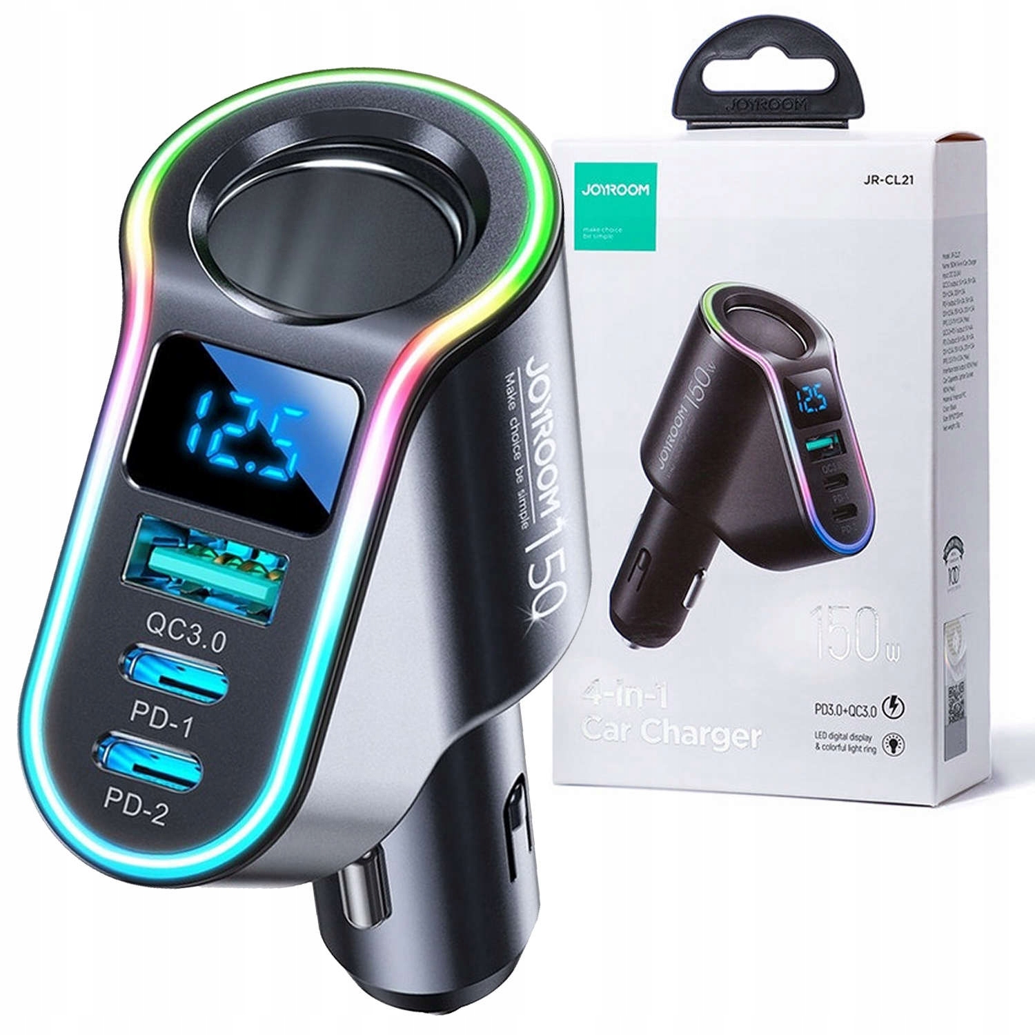 ŁADOWARKA SAMOCHODOWA USB QC 3.0 2x USB-C PD 150W Stan opakowania oryginalne