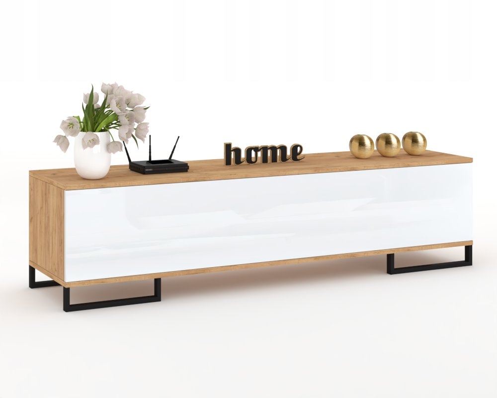 Stojící Rtv skříňka Horizontální komoda do obývacího pokoje Simply Craft Bílý Lesk