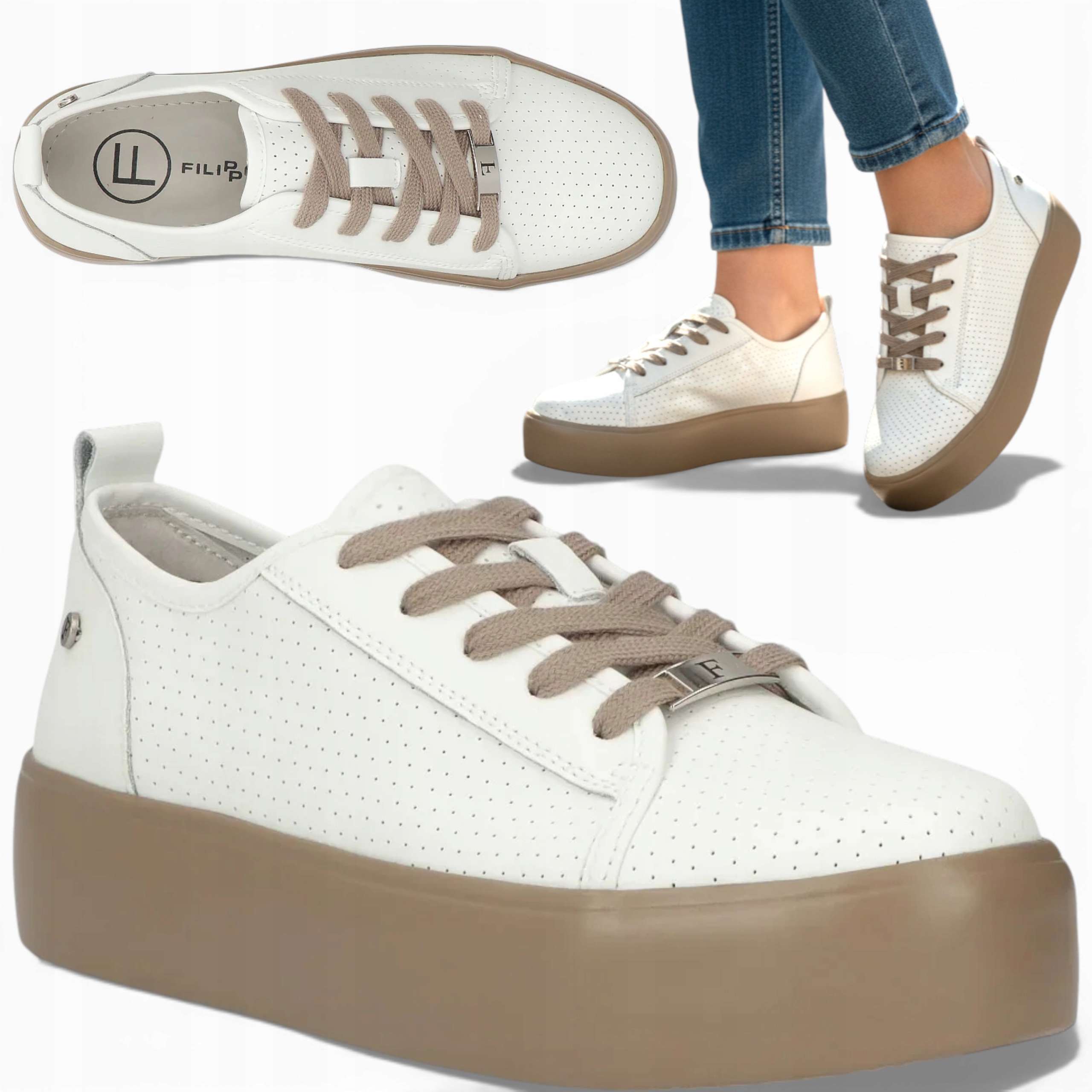 37 Filippo Dámská sportovní obuv z přírodní kůže, šněrovací, jarní