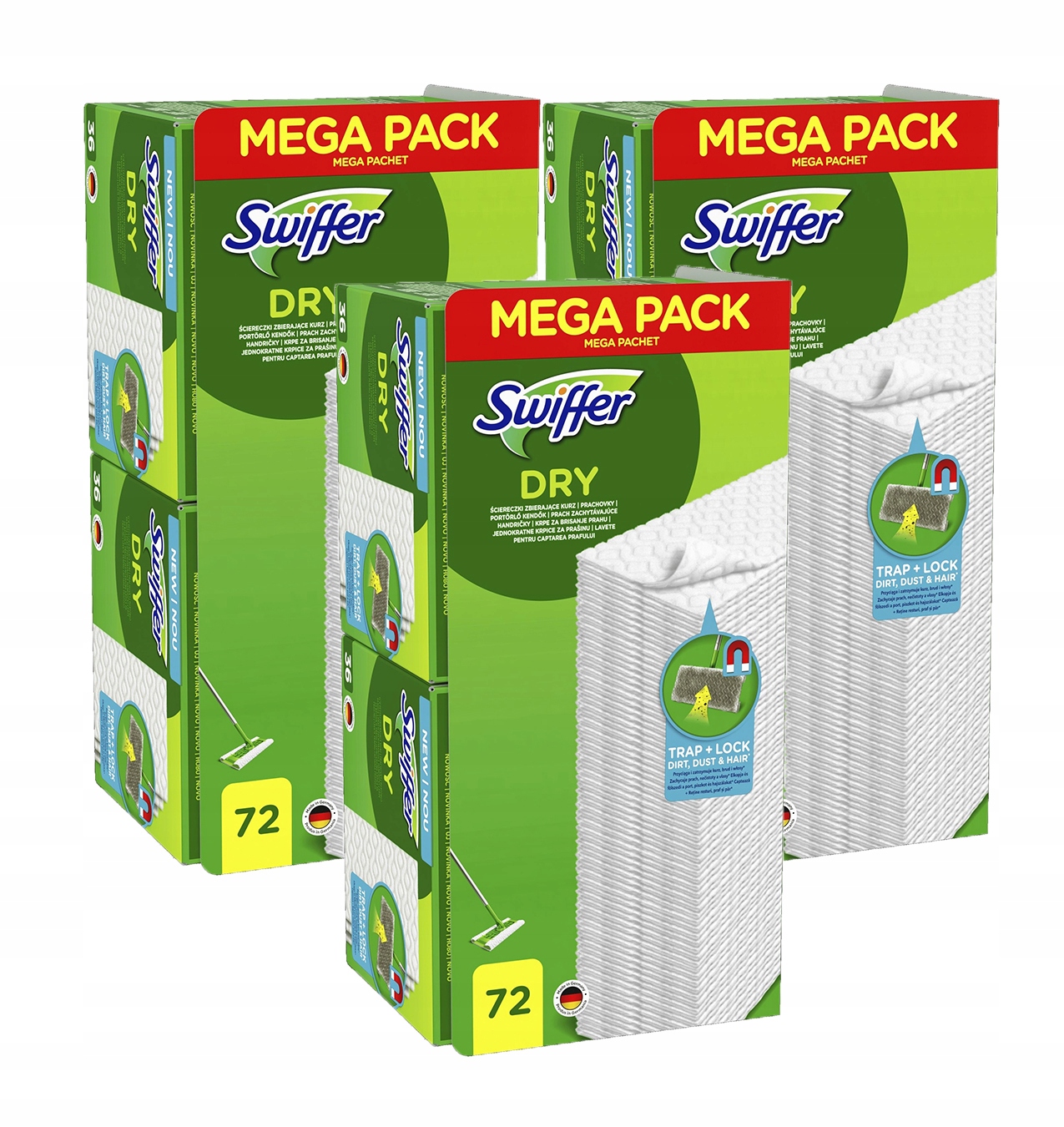 Swiffer Dry Ściereczki wkłady do mopa, suche wkłady wymienne 3x72 szt.