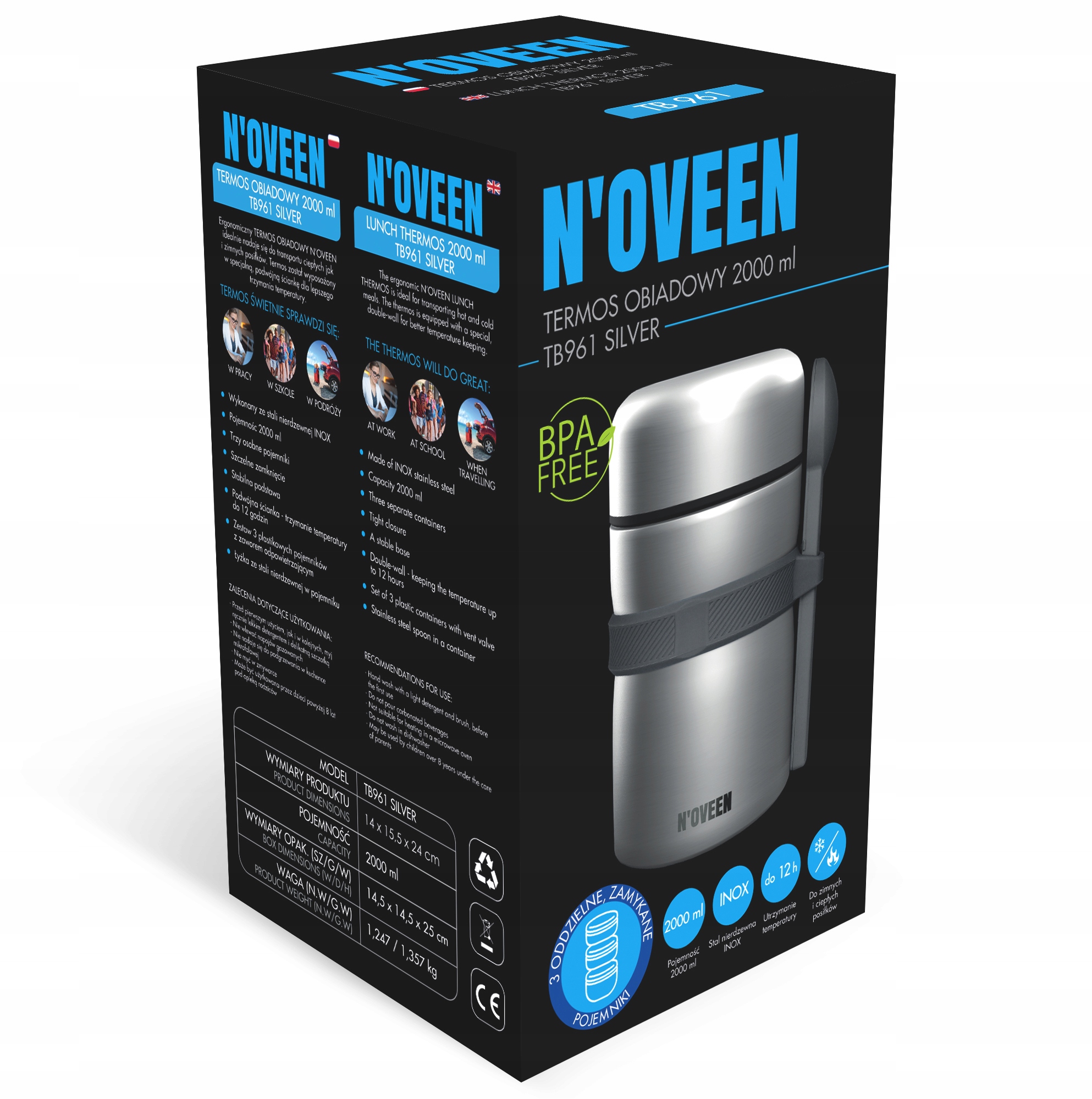 TERMOS OBIADOWY NA ZUPĘ LUNCH MENAŻKA 2L 3 POJEMN Marka N'oveen