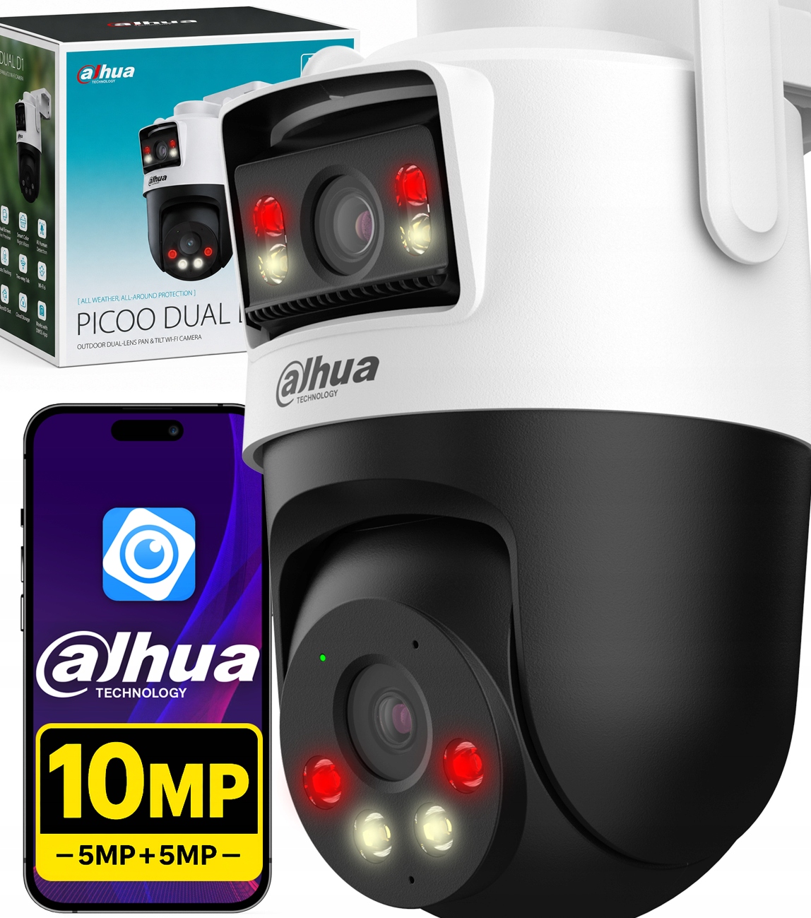 Venkovní otočná Wi-Fi kamera 10MP P5D-5F-PV Picoo Dual Dahua Full Color