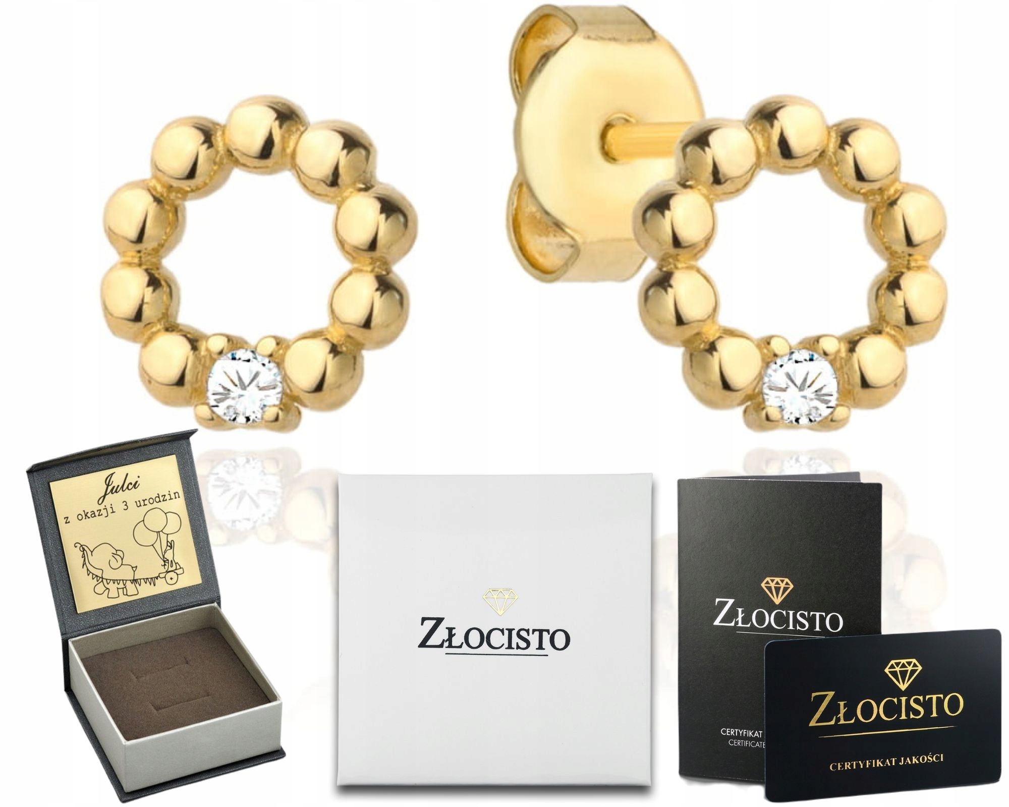 Zlaté Náušnice Kroužek S Kuličkami 585 Zirkon