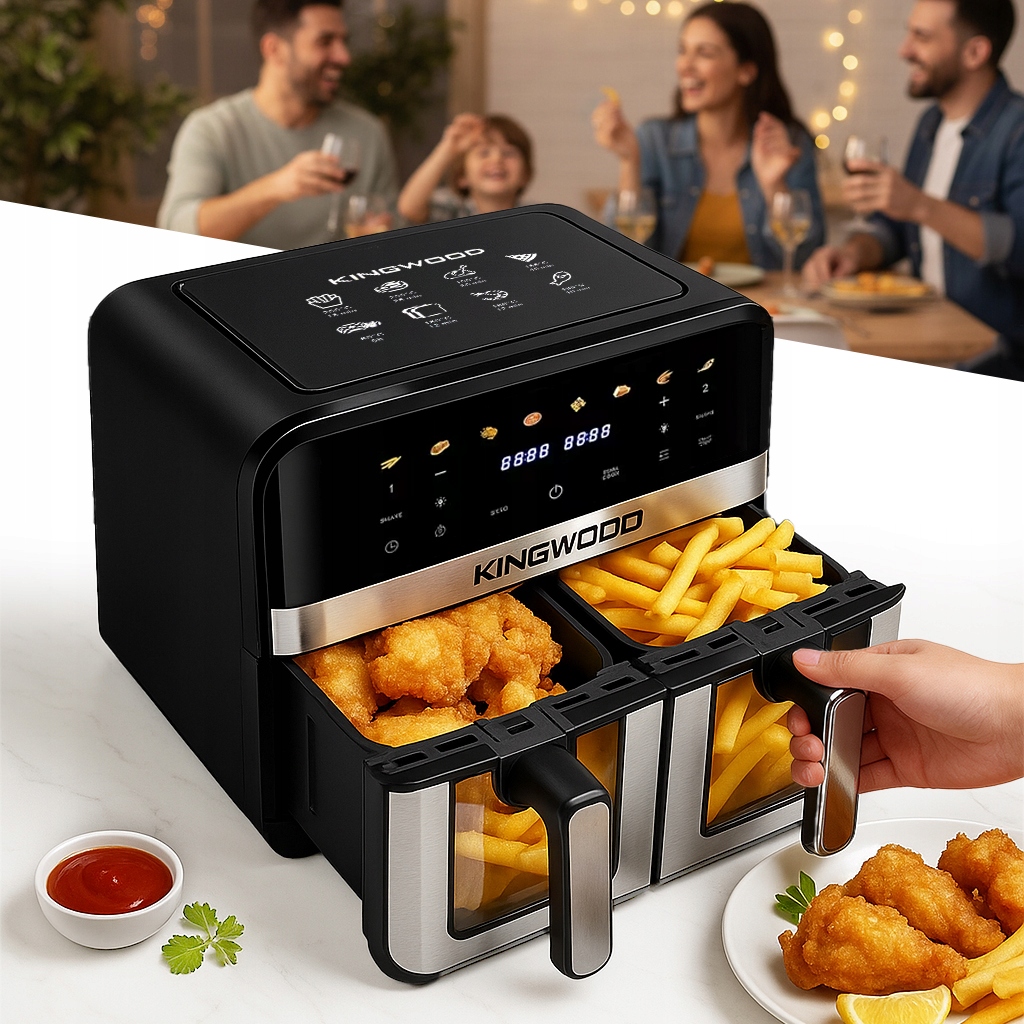 Frytkownica beztłuszczowa Air Fryer Dwukomorowa 9L Duża Pojemność Smart