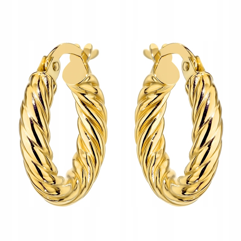 Złote Kolczyki Damskie Angielskie pr. 585 Szerokie Skręcane Koła 14k