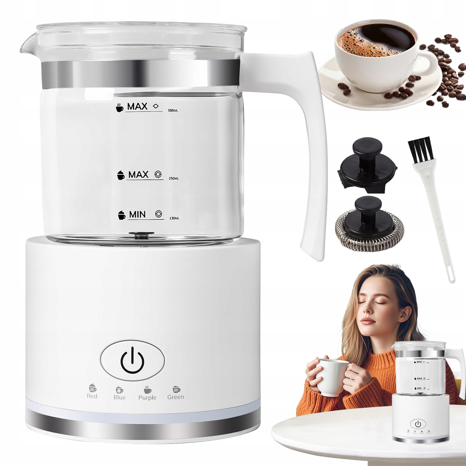 Napěňovač Mléka Indukční Pěna Čokoláda 500 ML 600 W Na Kávu Bílá